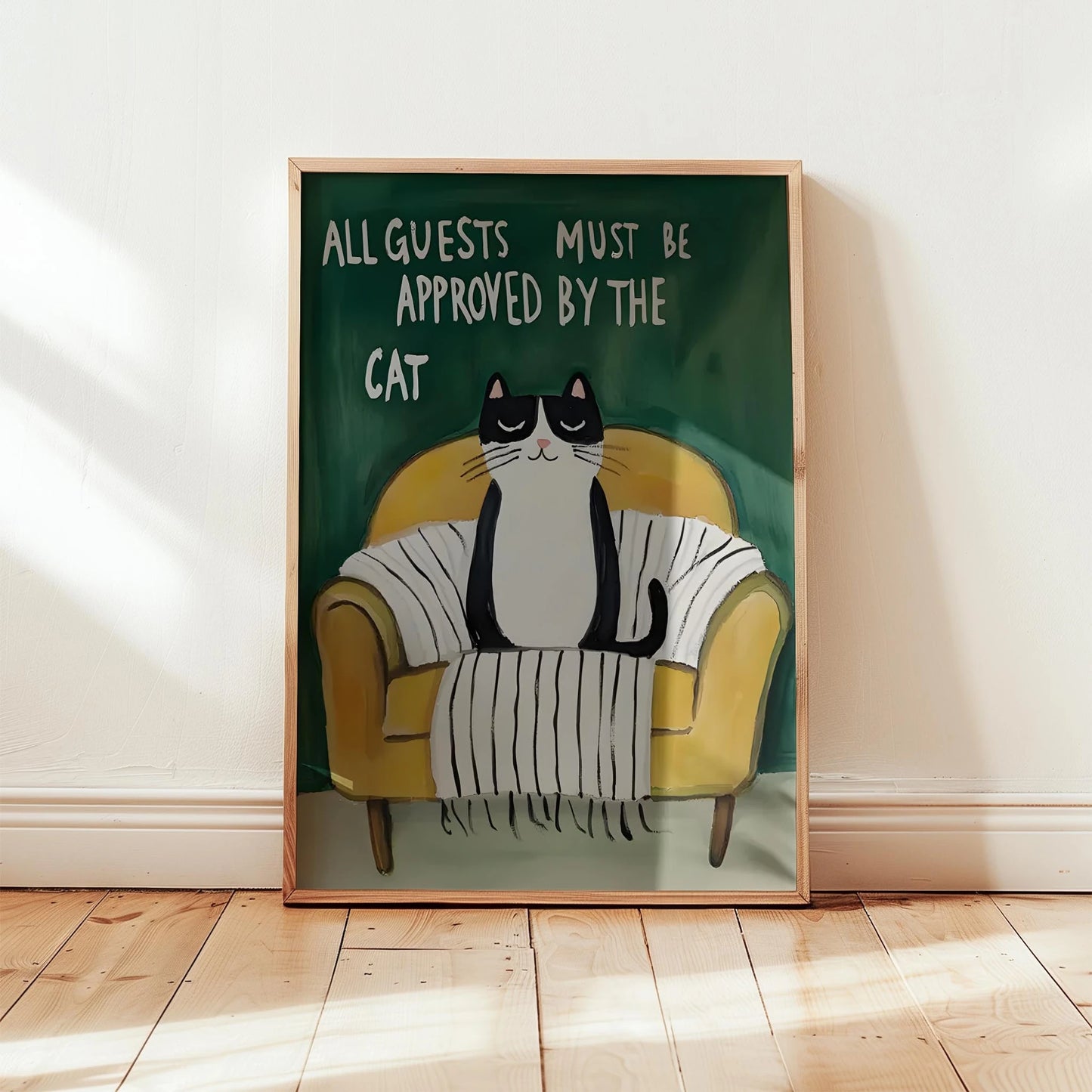 Kedi Baskı IV - "All Guests Must Be Approved by the Cat" (Sarı Kanepe)