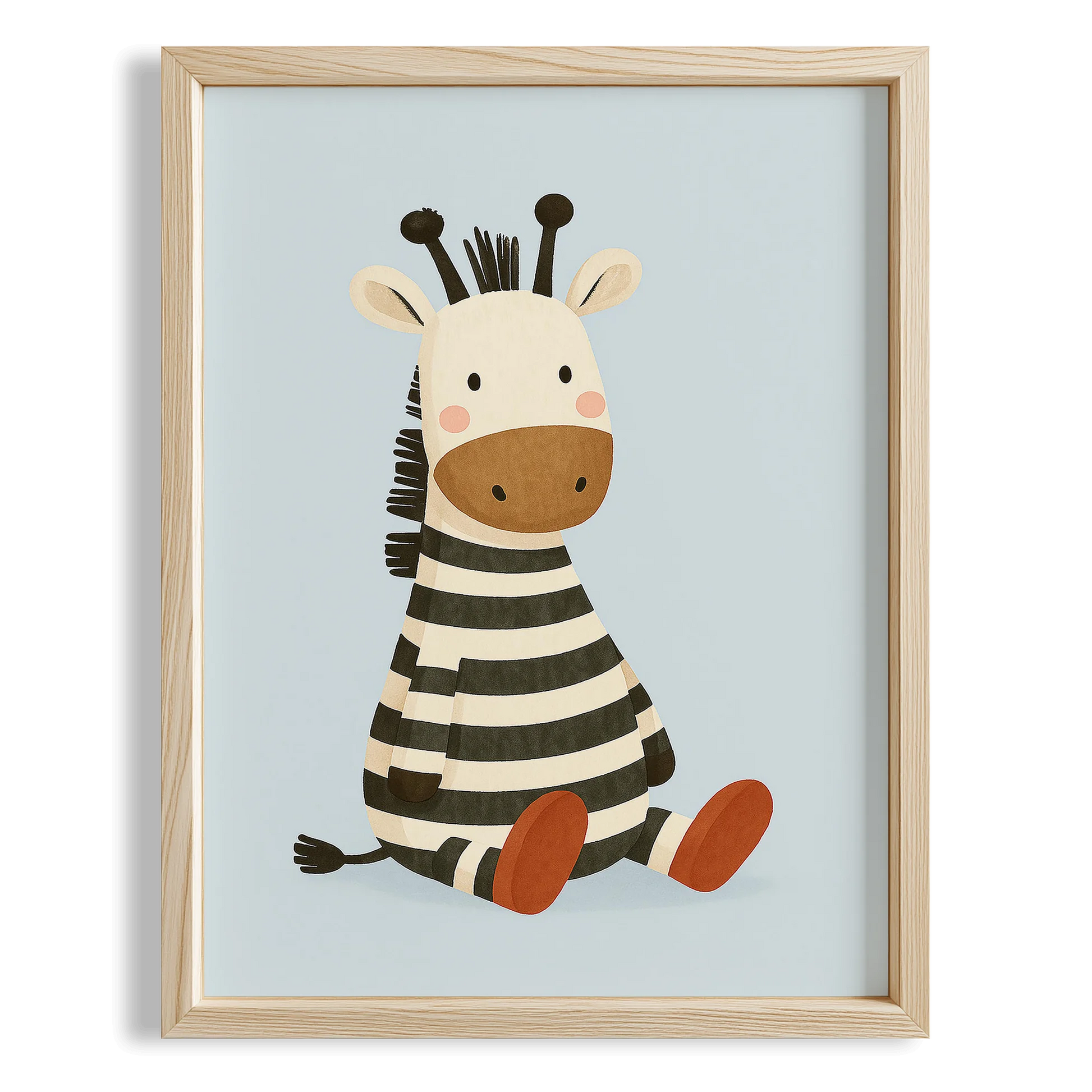 Sevimli Zebra Mavi Fonlu Hayvan Temalı Erkek Çocuk Odası Ahşap Tablo