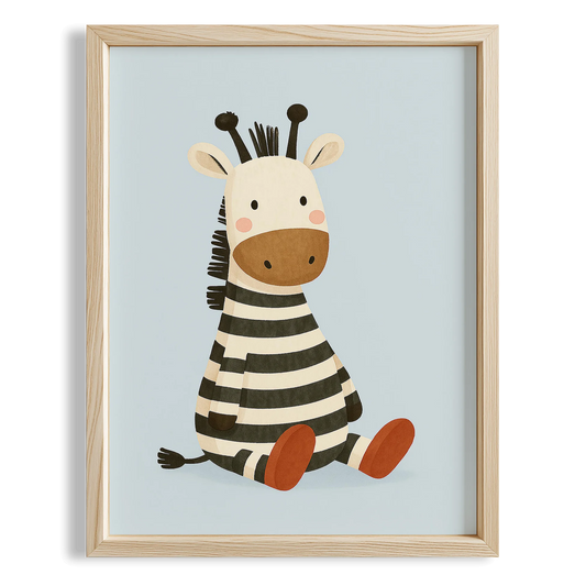 Sevimli Zebra Mavi Fonlu Hayvan Temalı Erkek Çocuk Odası Ahşap Tablo