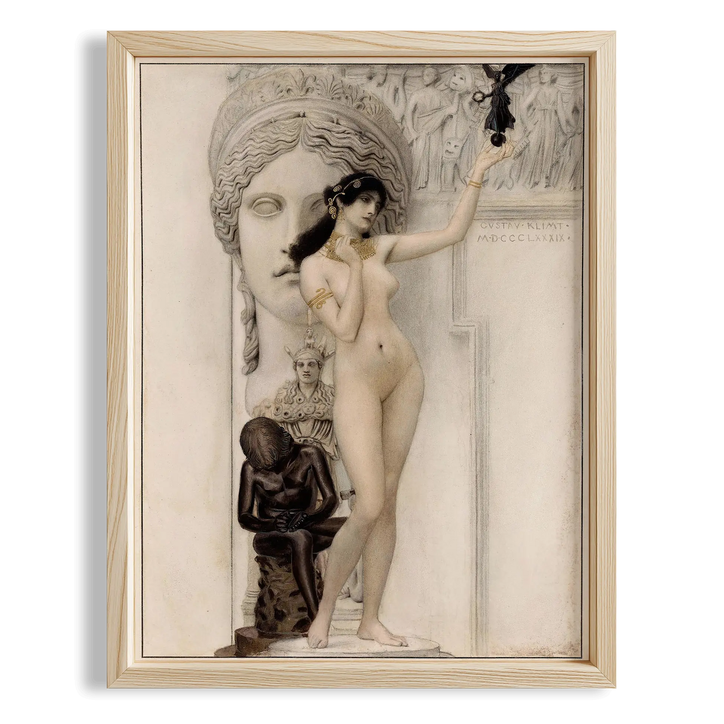 Heykel ve Kadın - Gustav Klimt Ahşap Duvar Tablosu