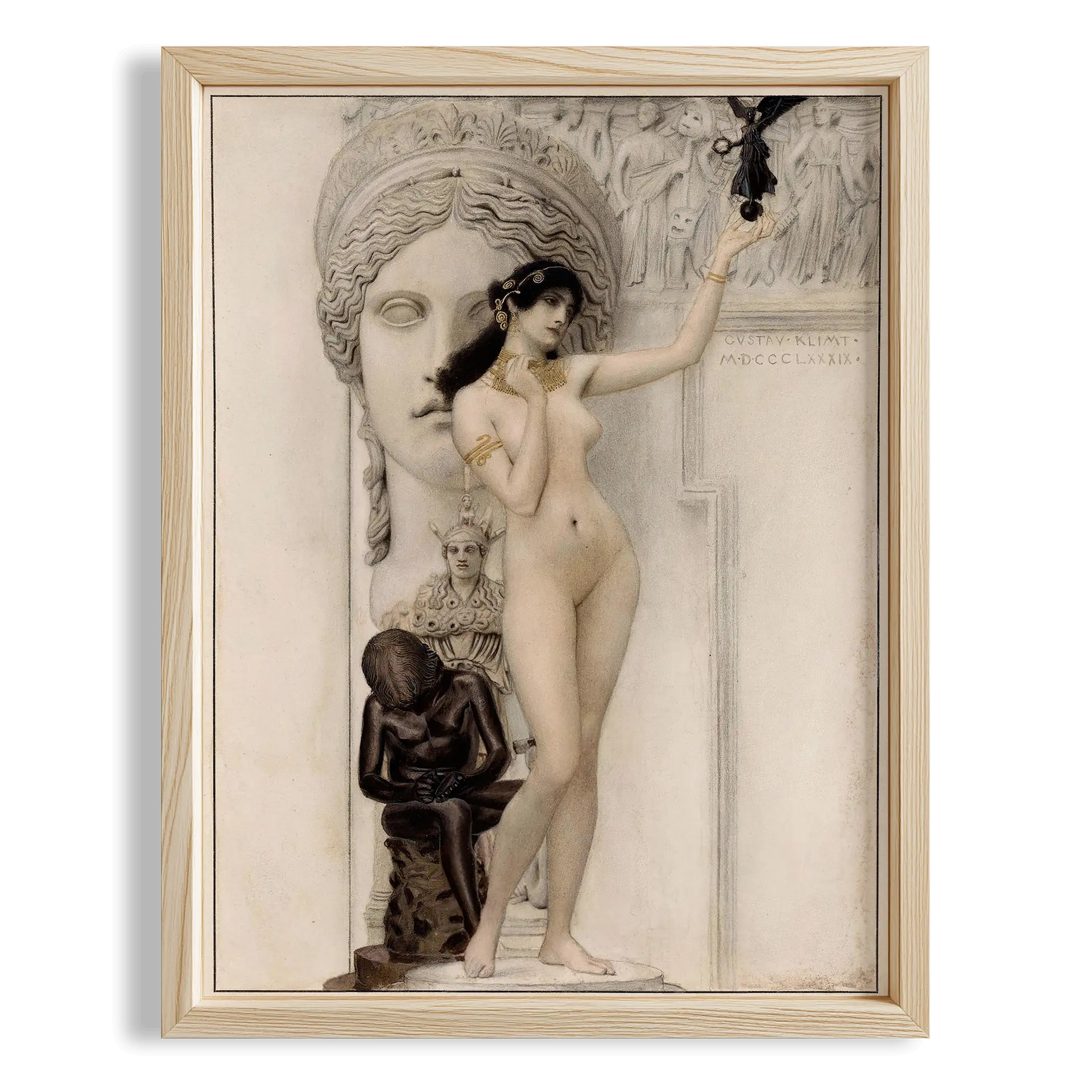 Heykel ve Kadın - Gustav Klimt Ahşap Duvar Tablosu