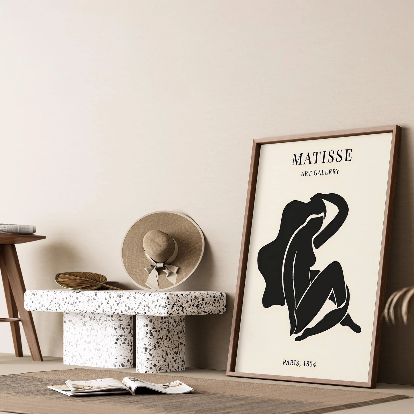 Matisse Kağıt Kesimleri Serisi Minimalist Siyah Oturan Kadın Figür I Duvar Tablosu