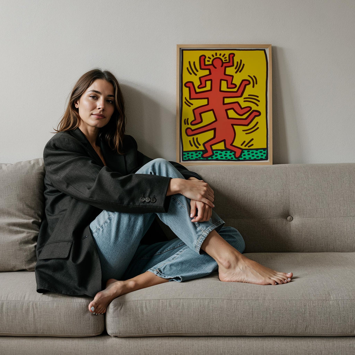 Dans Eden Figür - Keith Haring Ahşap Duvar Tablosu