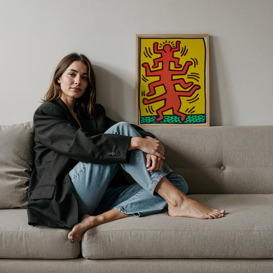 Dans Eden Figür - Keith Haring Ahşap Duvar Tablosu