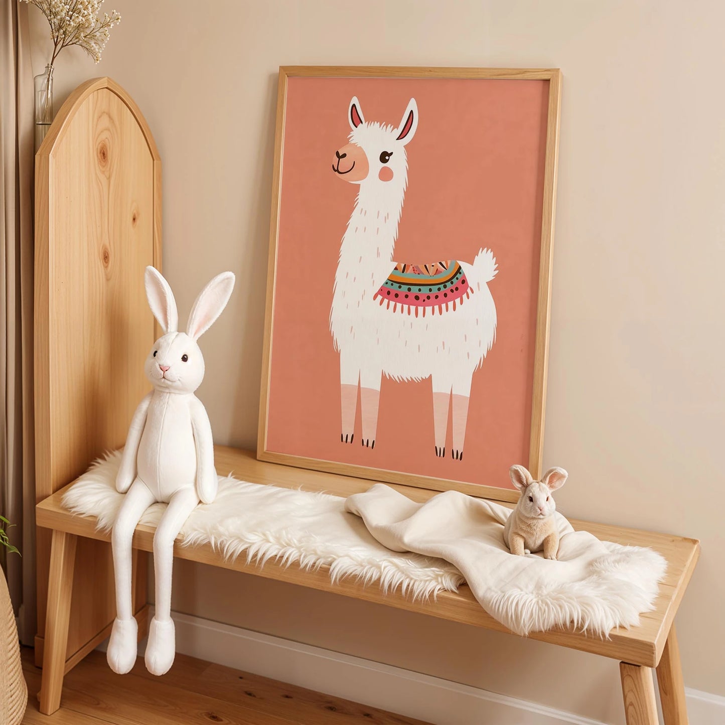 Sevimli Lama - Pastel Somon Fon
