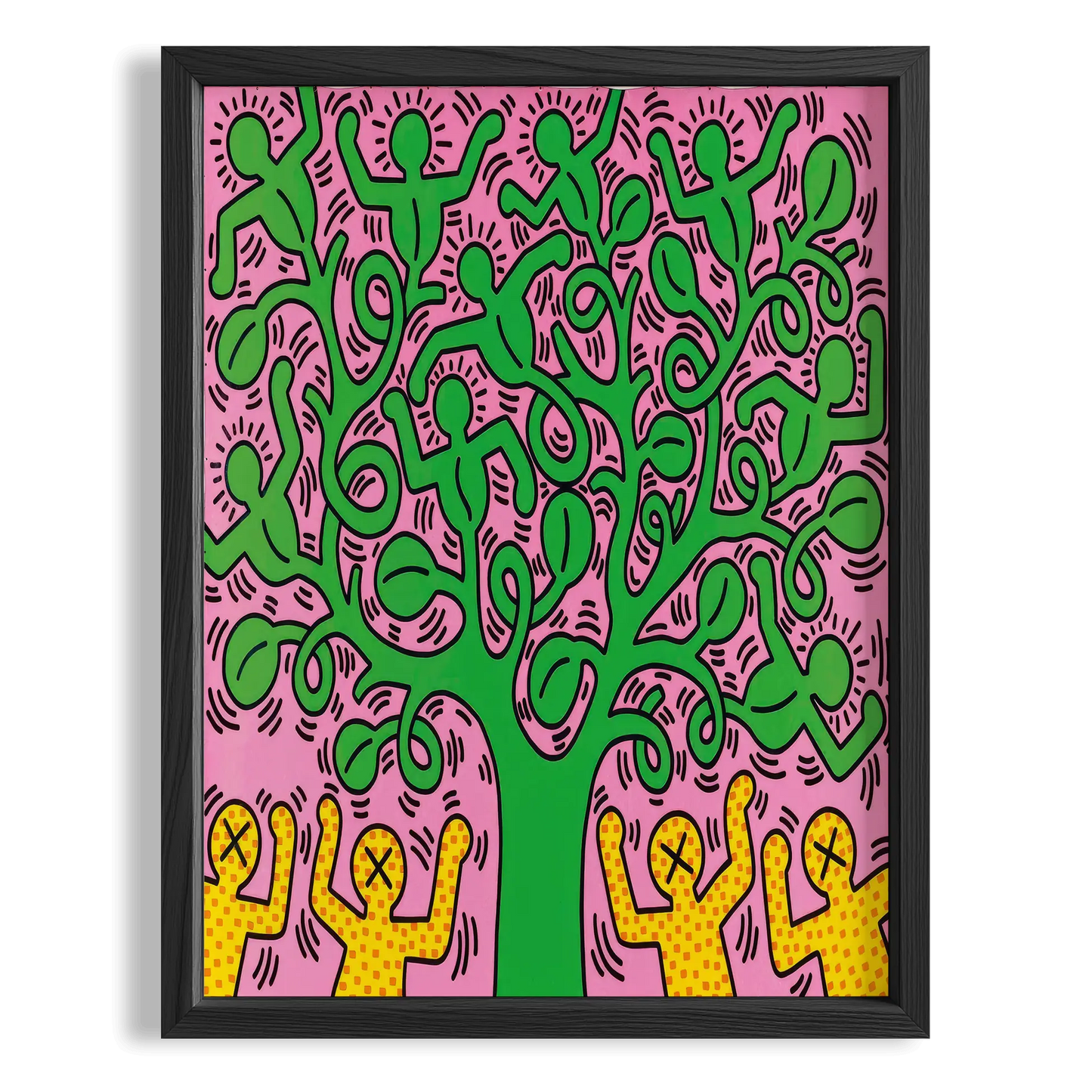 Ağaç Altında Figürler - Keith Haring Ahşap Duvar Tablosu