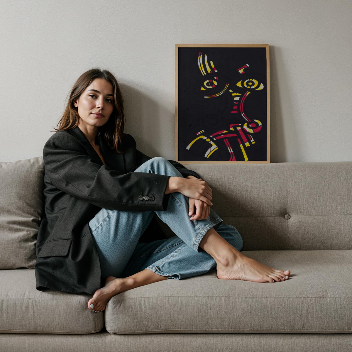 Neon Yüz - Keith Haring Ahşap Duvar Tablosu