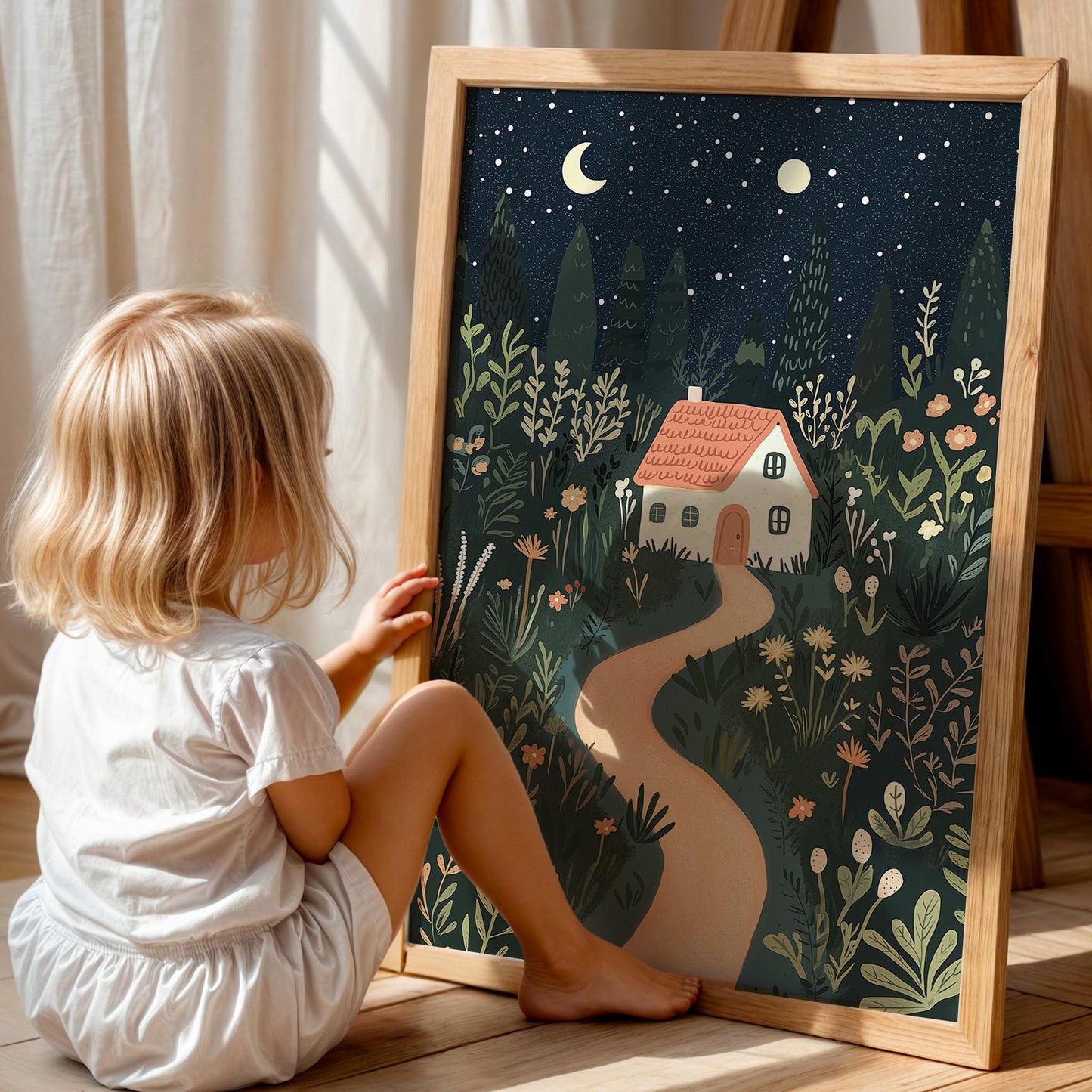 Gece Masalı Ve Ev Çocuk Odası Ahşap Tablo