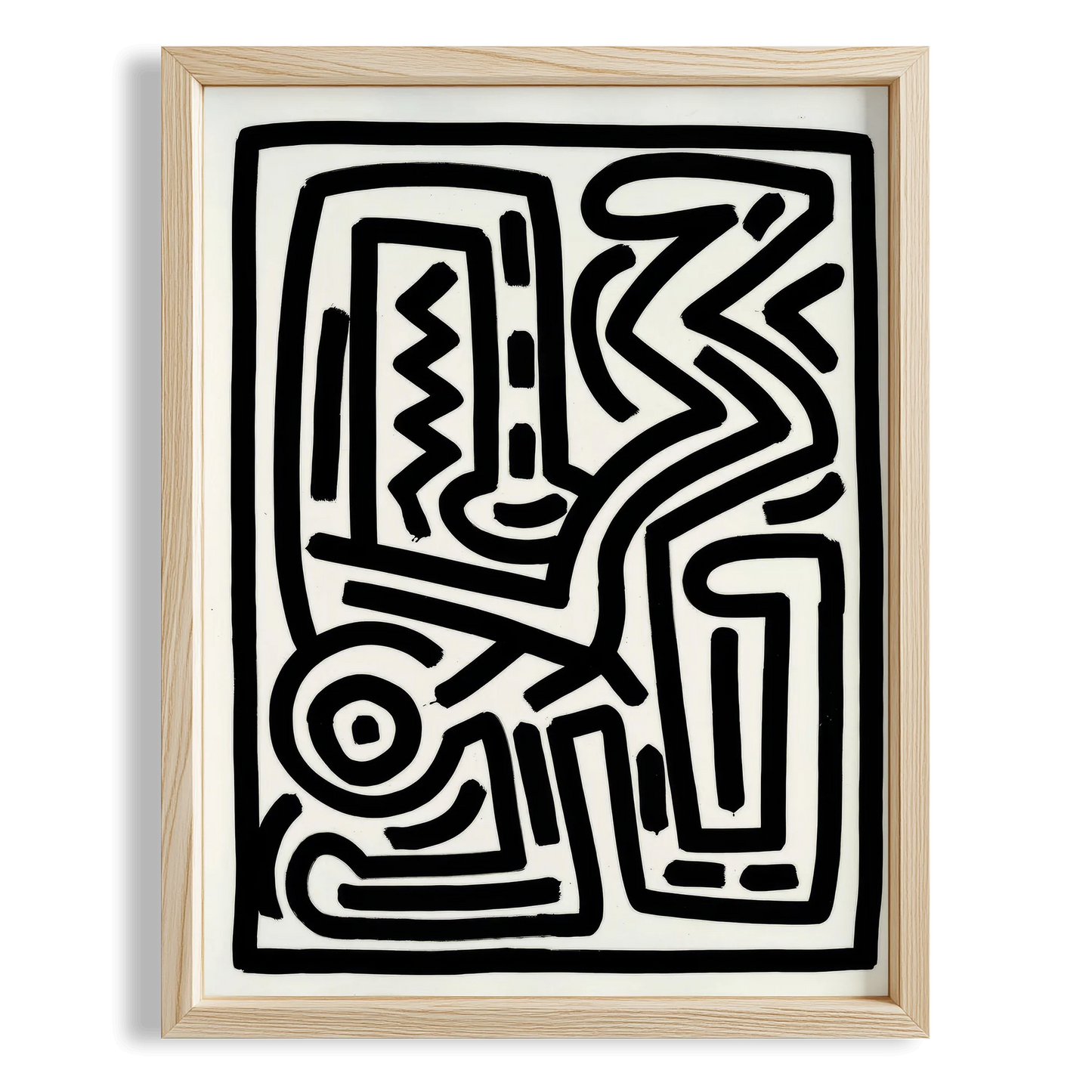 Siyah Beyaz Labirent - Keith Haring Ahşap Duvar Tablosu