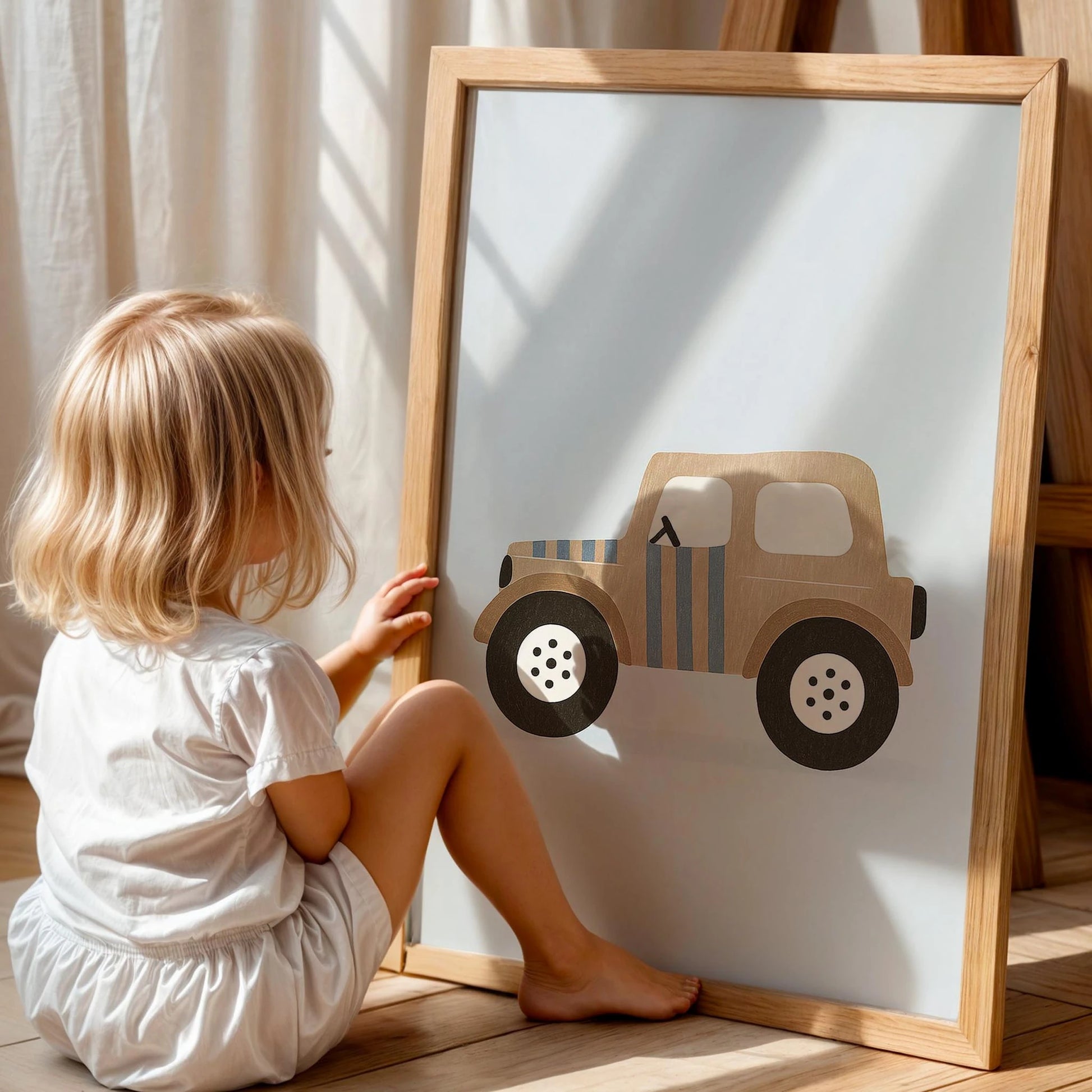Jeep Kahverengi Araba Temalı Erkek Çocuk Odası Ahşap Tablo
