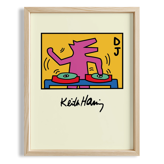 Dans Eden Köpek - Keith Haring Ahşap Duvar Tablosu
