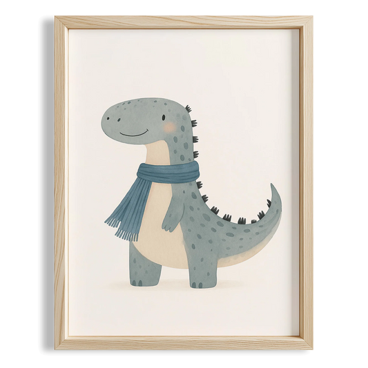 Fülarlı Dinozor Mavi Minimalist Erkek Çocuk Odası Ahşap Tablo