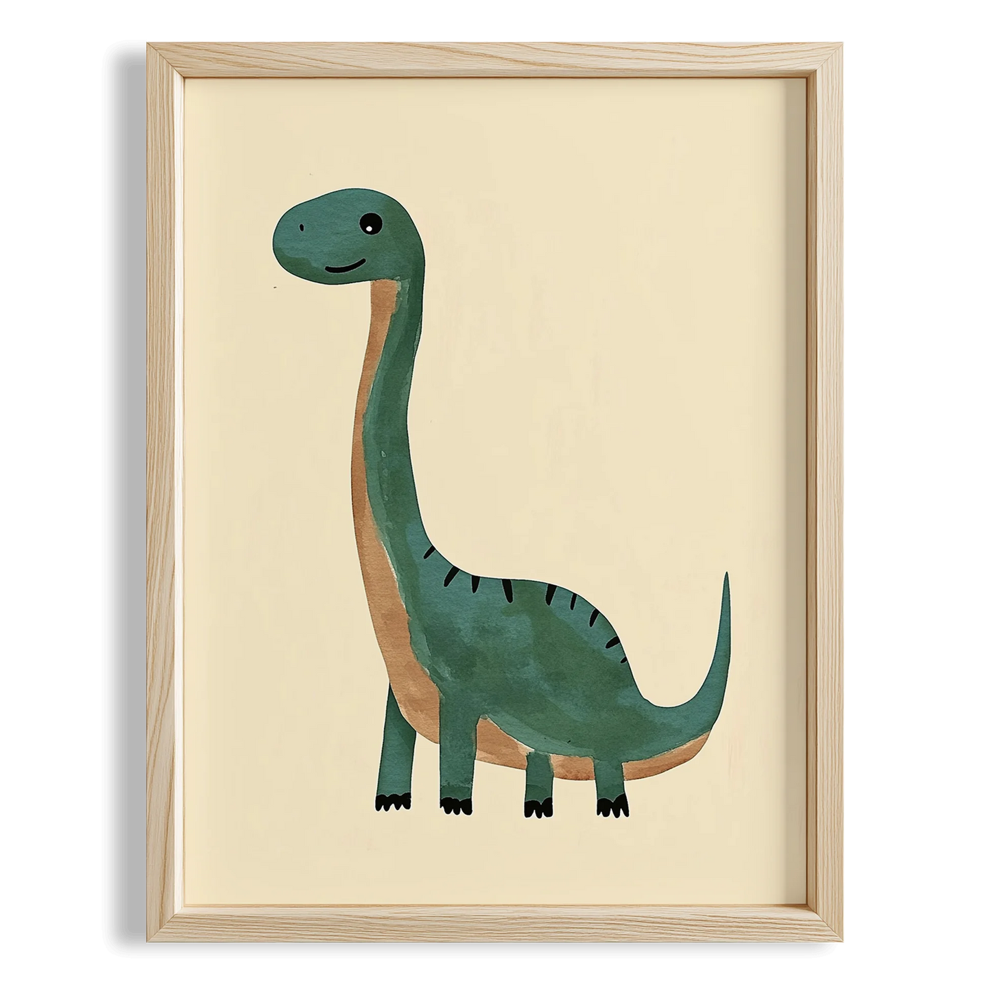 Sevimli Yeşil Dinozor Temalı Krem Fonlu Çocuk Odası Ahşap Tablo