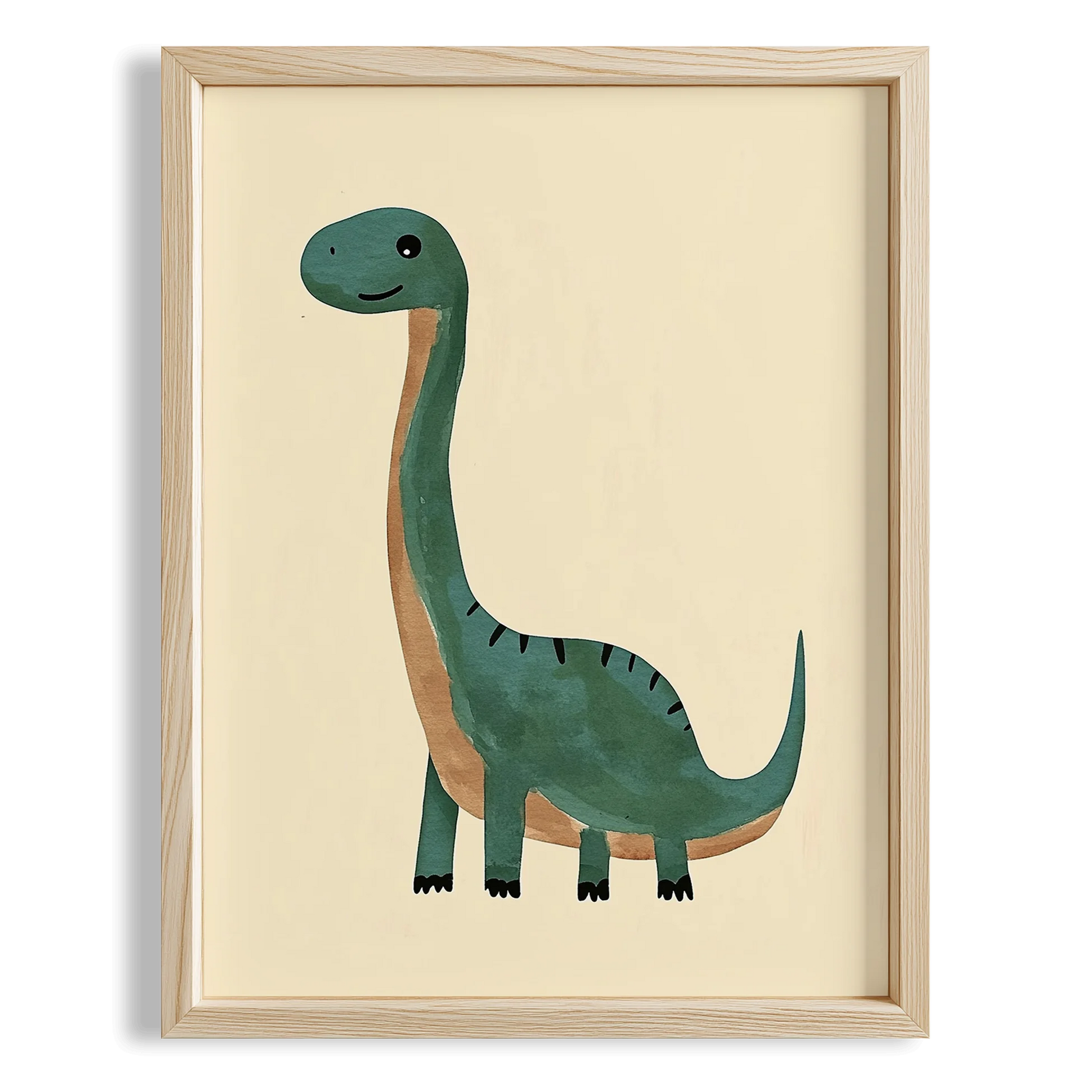 Sevimli Yeşil Dinozor Temalı Krem Fonlu Çocuk Odası Ahşap Tablo