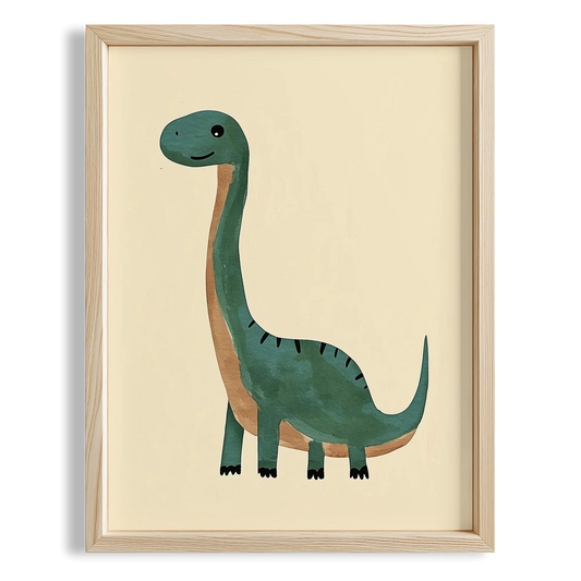 Sevimli Yeşil Dinozor Temalı Krem Fonlu Çocuk Odası Ahşap Tablo
