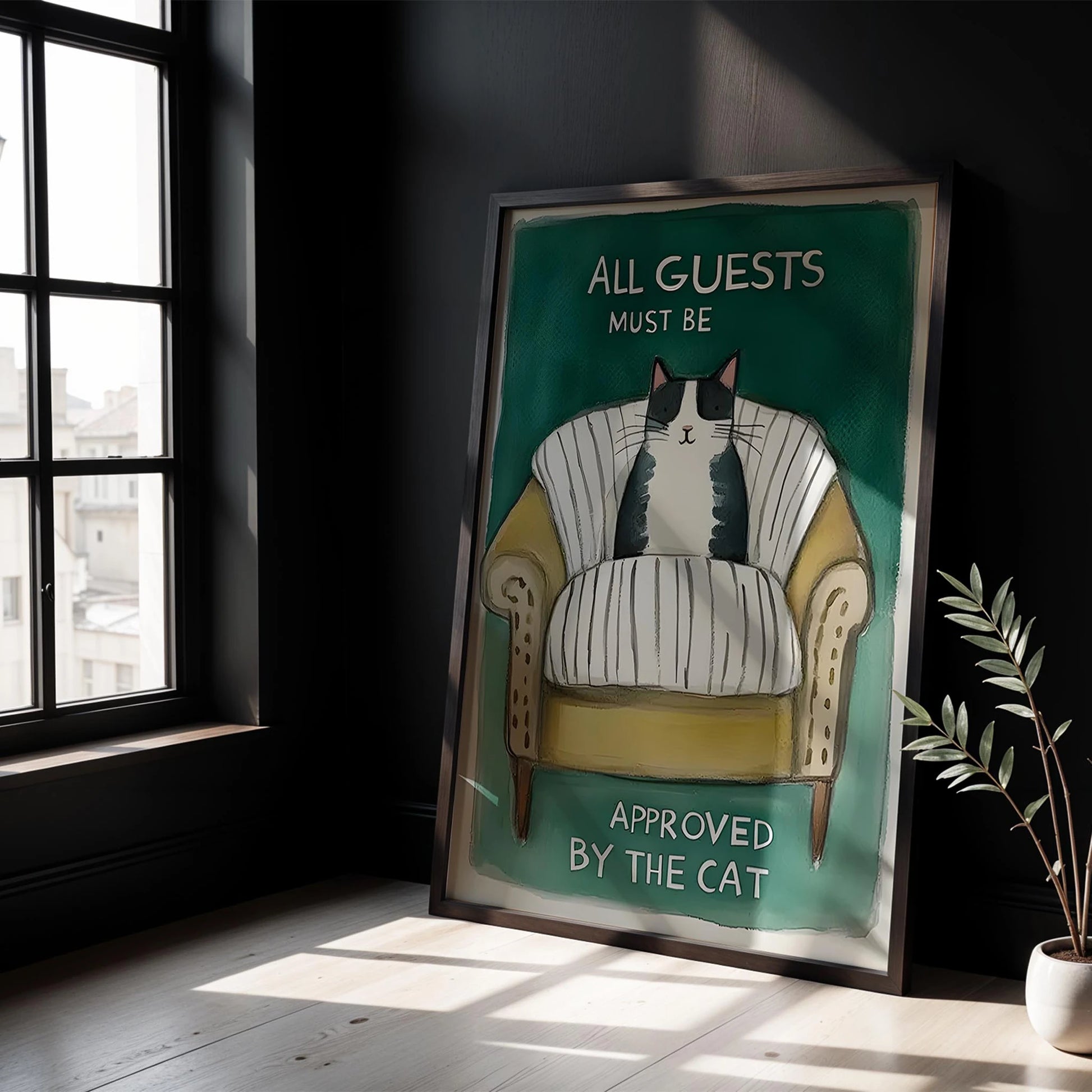 Kedi Baskı I - "All Guests Must Be Approved by the Cat" (Siyah Kedi)