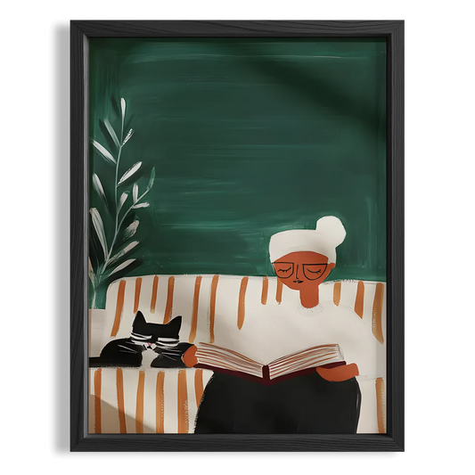 Kitap Okuyan Kadın ve Kedisi