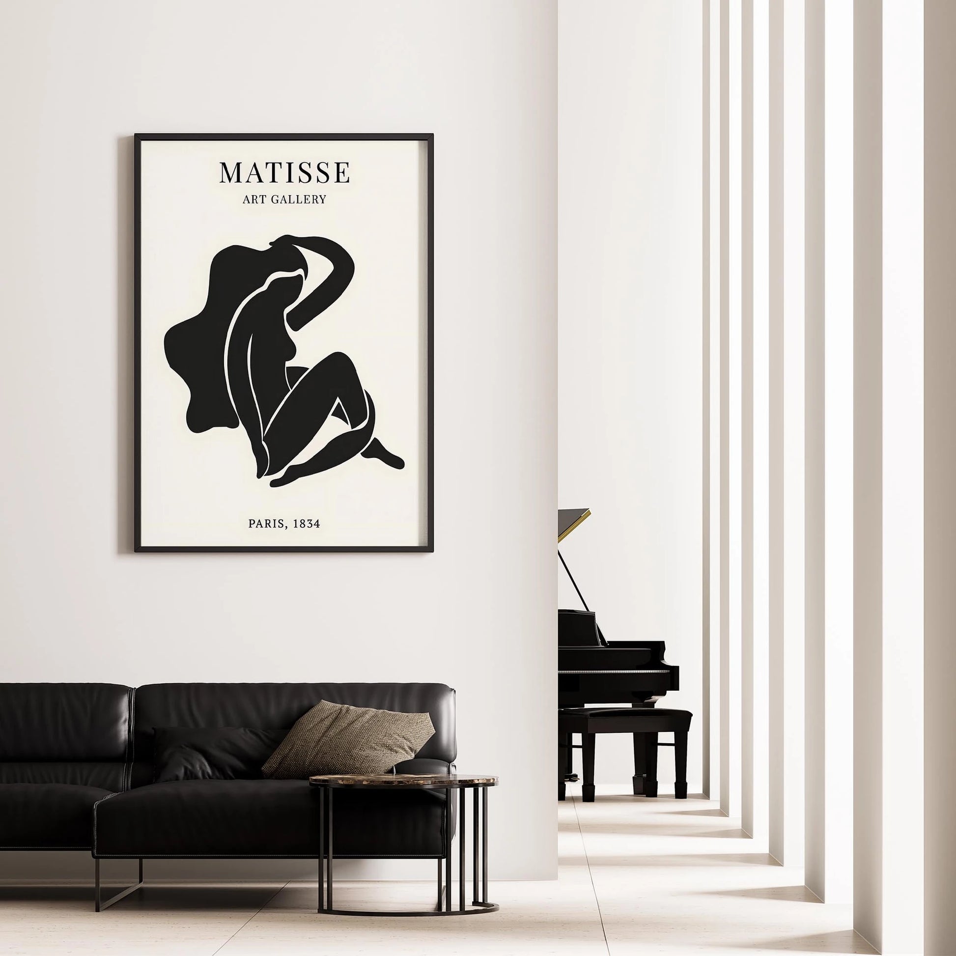 Matisse Kağıt Kesimleri Serisi Minimalist Siyah Oturan Kadın Figür I Duvar Tablosu