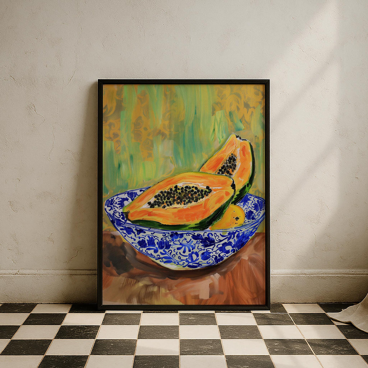 Papaya ve Seramik Kase Akdeniz Koleksiyonu Mutfak Duvar Tablosu II