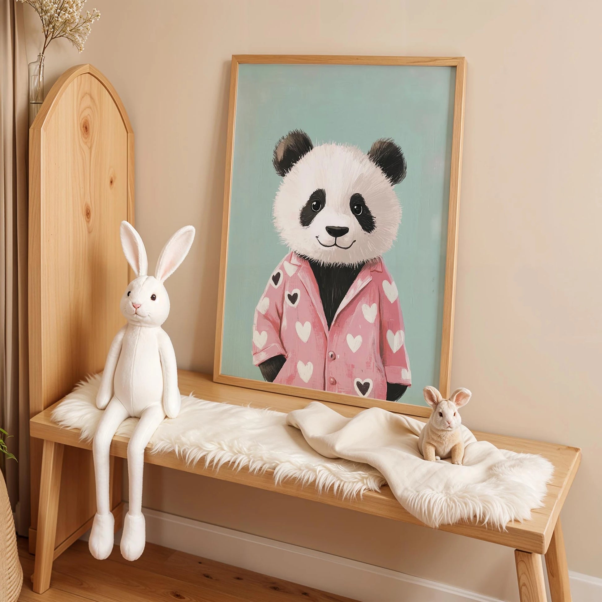 Pijamalı Uykucu Panda - Mavi Fon