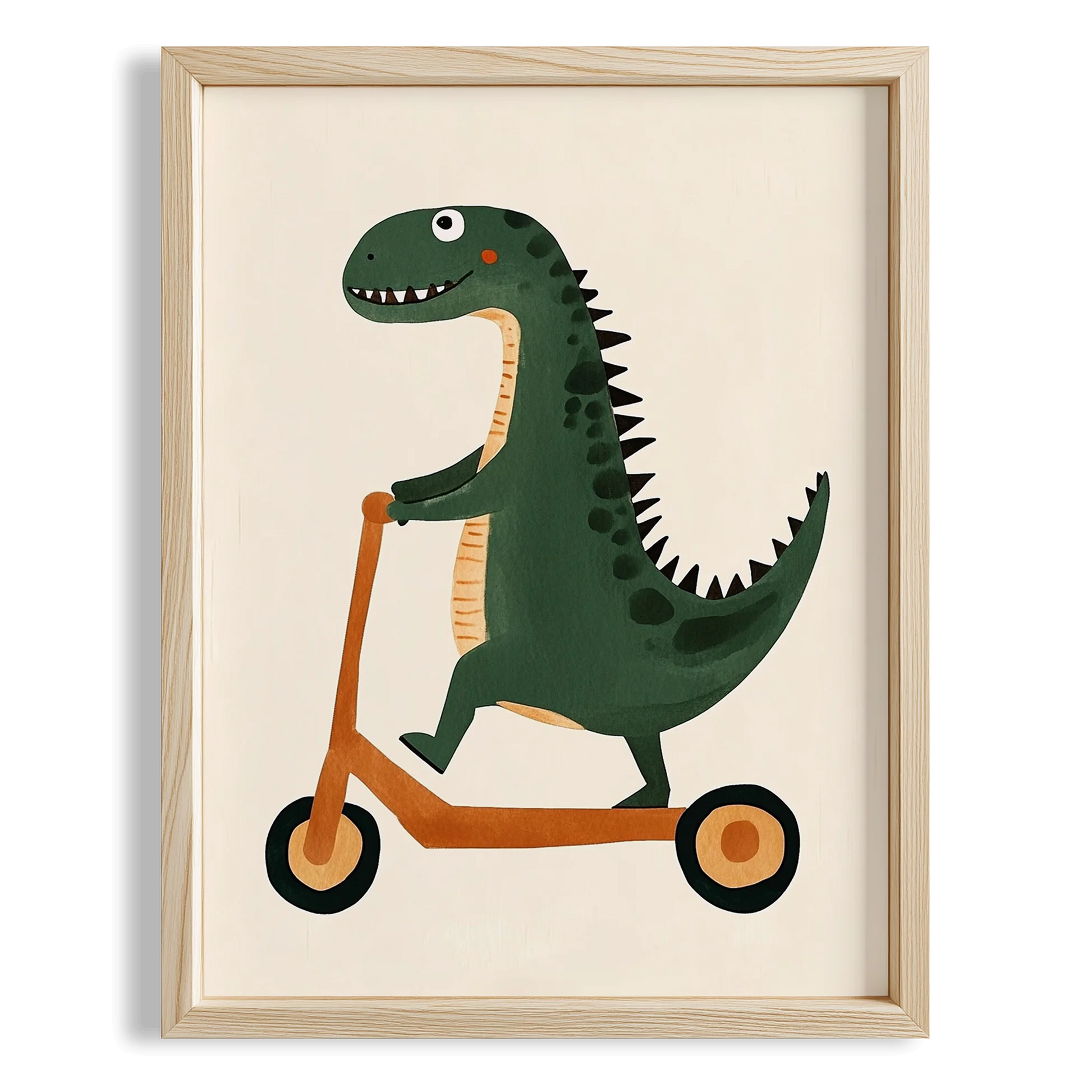 Scooter Süren Dinozor Temalı Minimalist Çocuk Odası Ahşap Tablo I