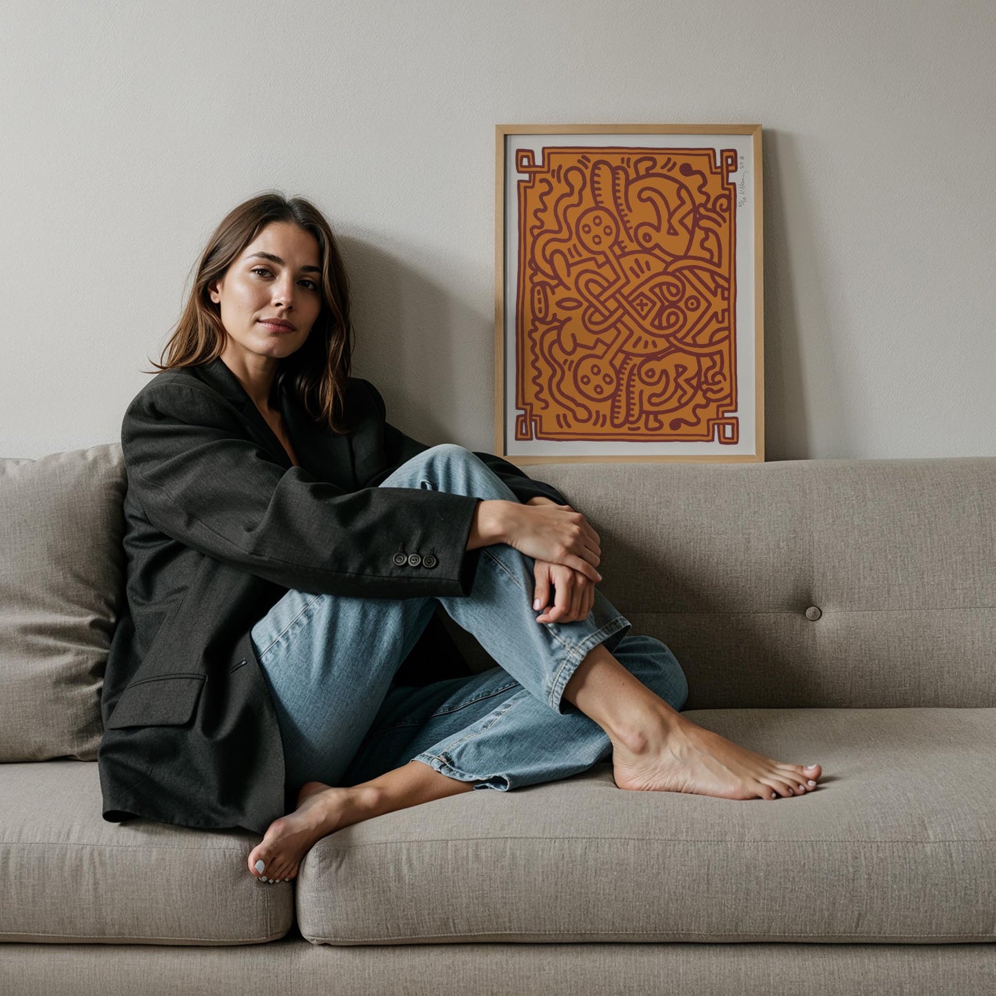 Turuncu Labirent - Keith Haring Ahşap Duvar Tablosu