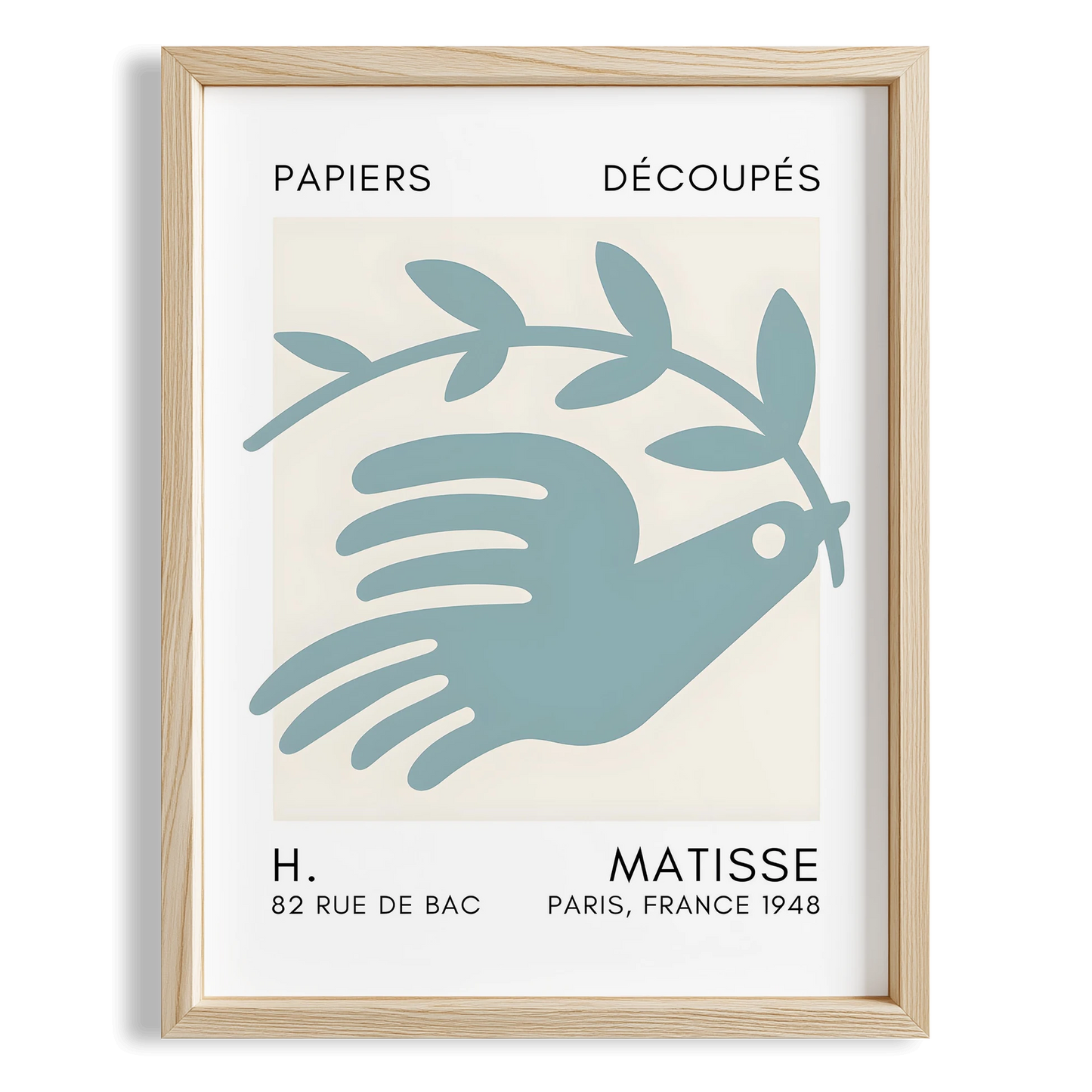 Matisse Kağıt Kesimleri Serisi Turkuaz Soyut Güvercin I Duvar Tablosu