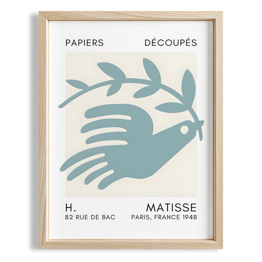 Matisse Kağıt Kesimleri Serisi Turkuaz Soyut Güvercin I Duvar Tablosu