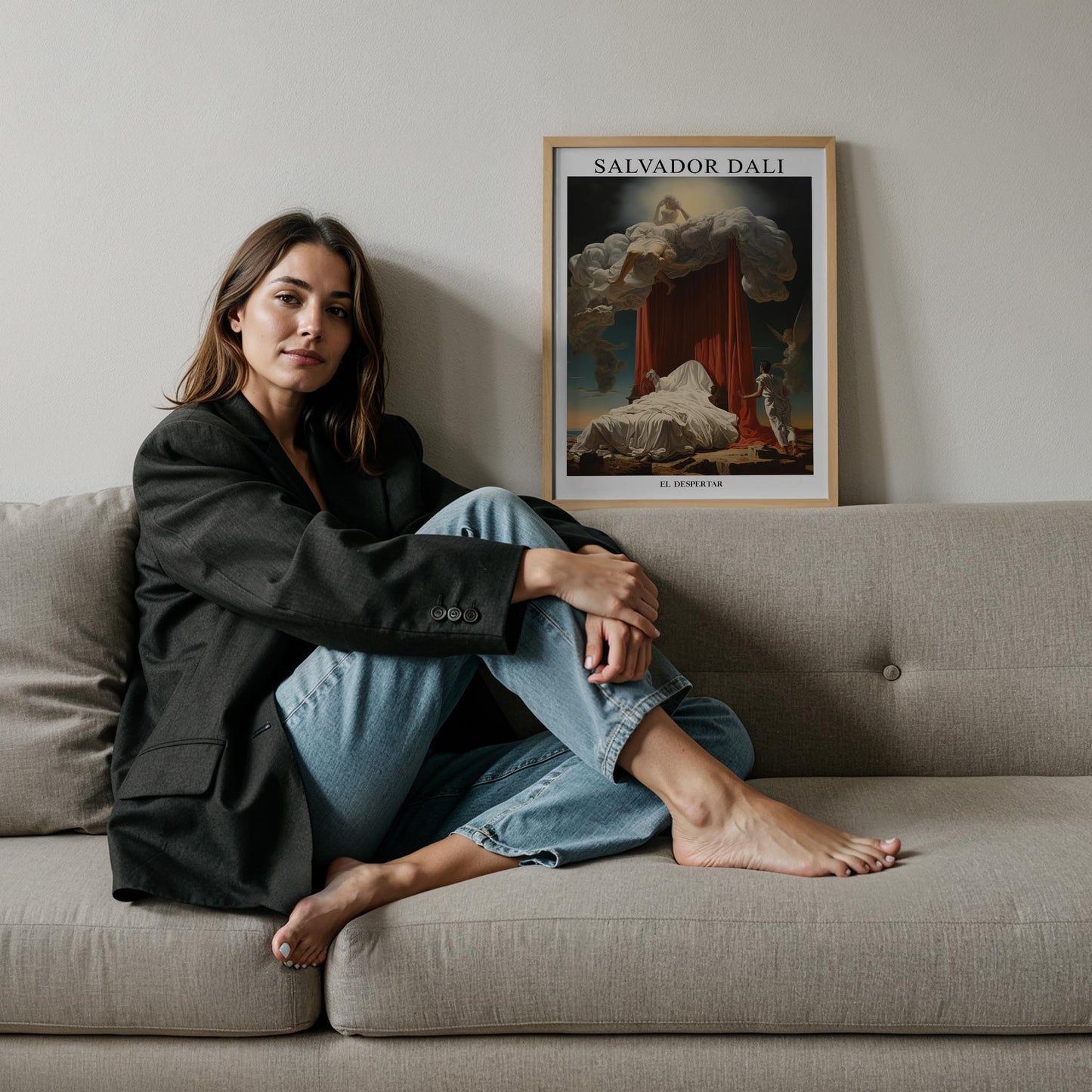 Perdeli Sahne - Salvador Dali Ahşap Duvar Tablosu