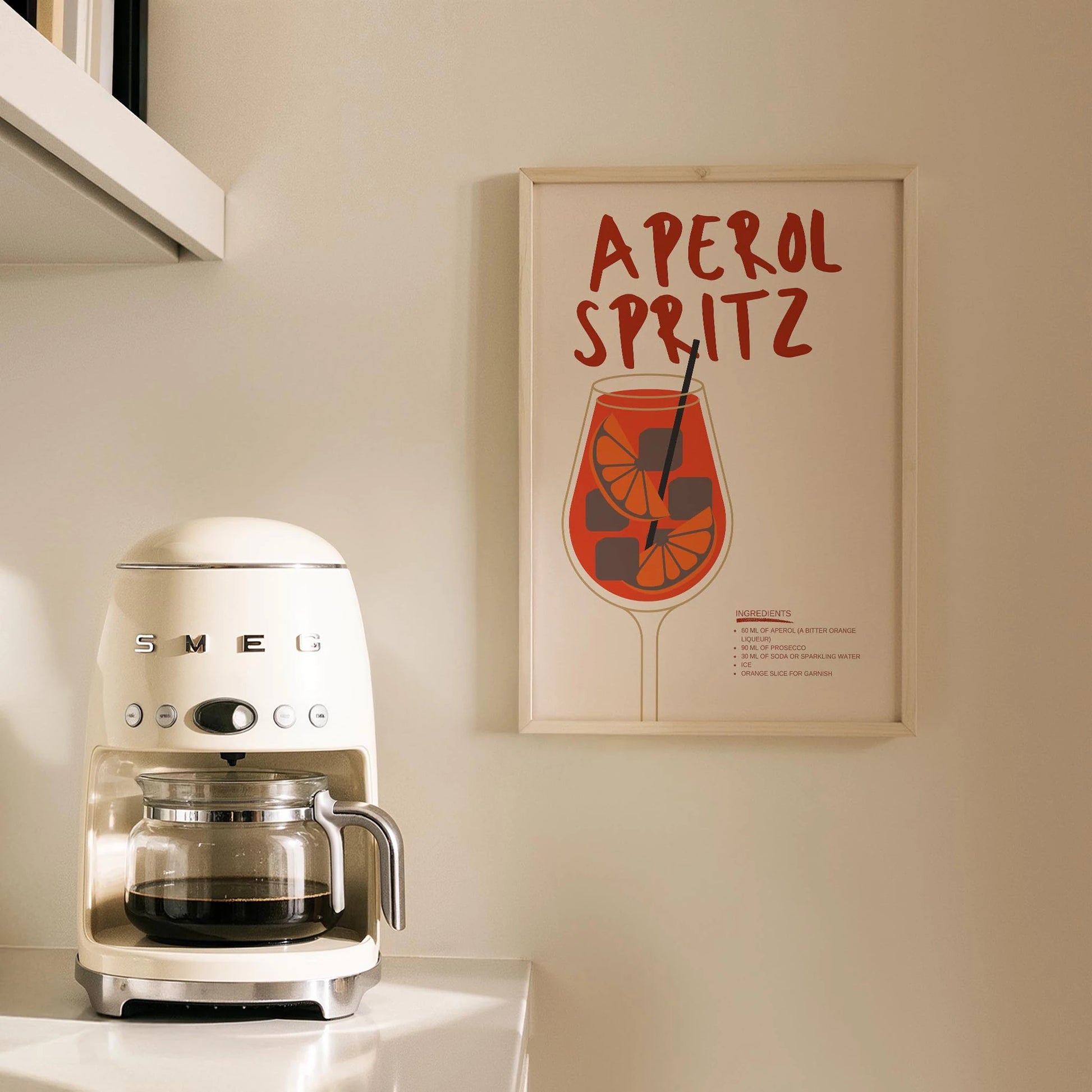 Aperol Spritz İllüstrasyon Kokteyl Tarifi Mutfak Duvar Tablosu