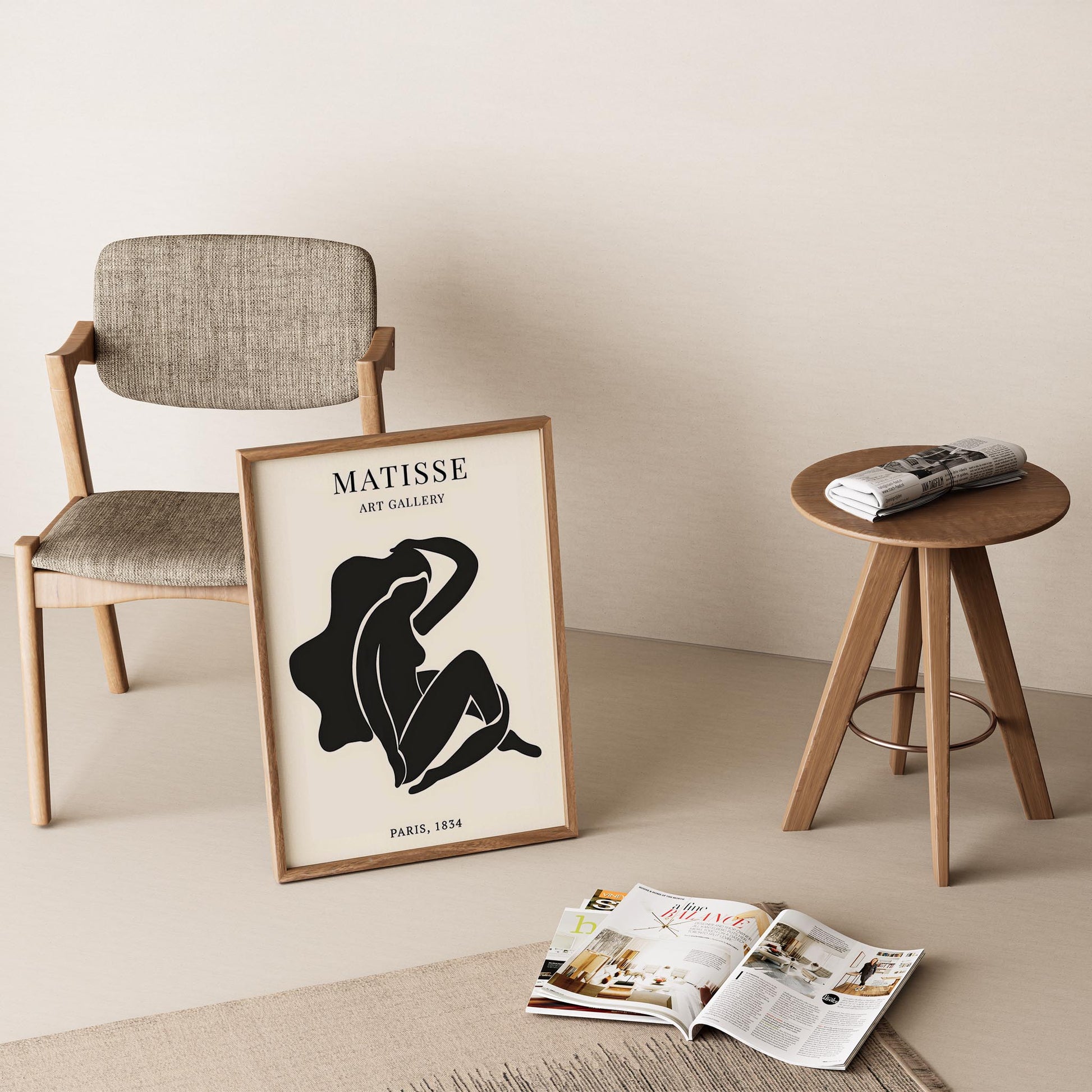 Matisse Kağıt Kesimleri Serisi Minimalist Siyah Oturan Kadın Figür I Duvar Tablosu