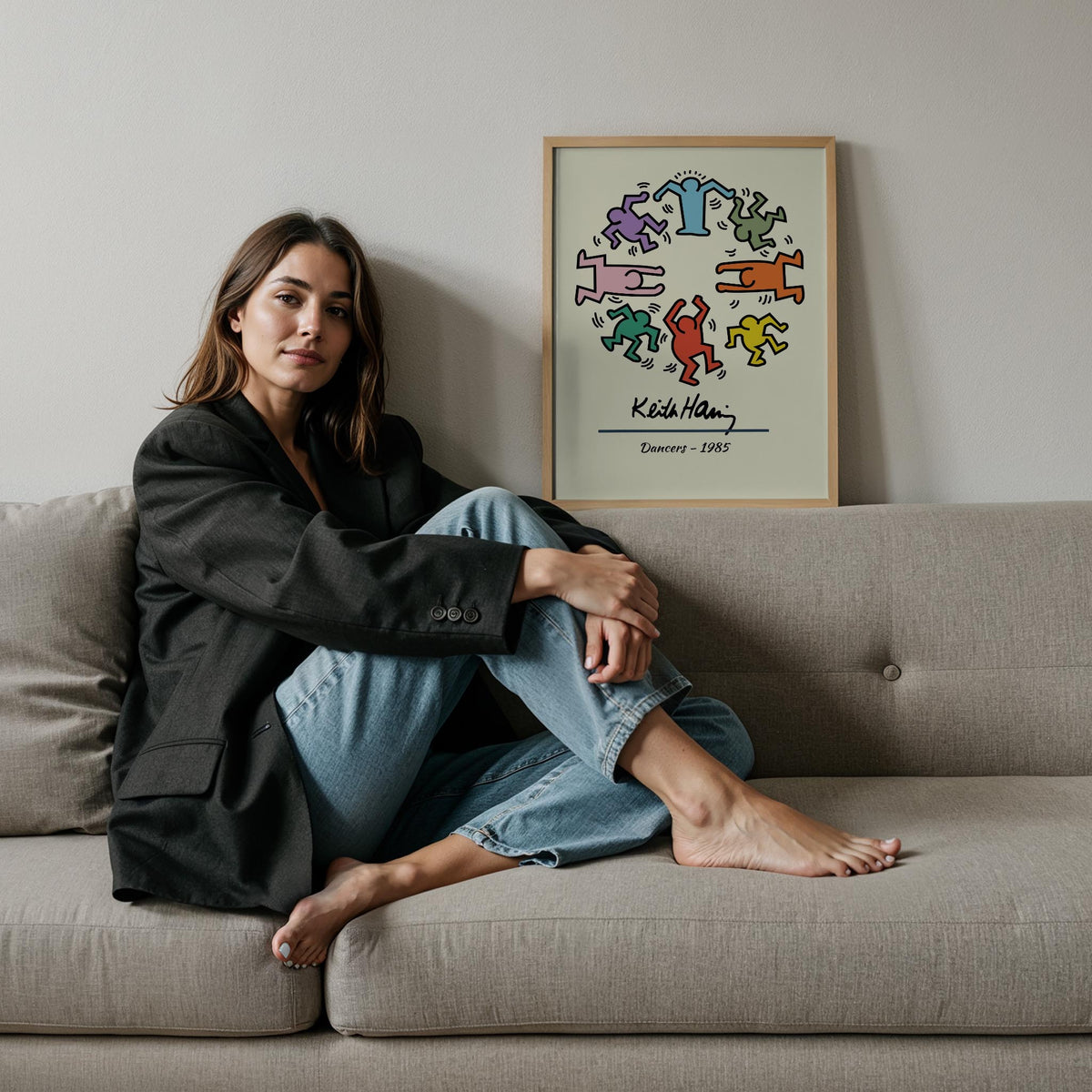 Dans Eden Figürler - Keith Haring Ahşap Duvar Tablosu
