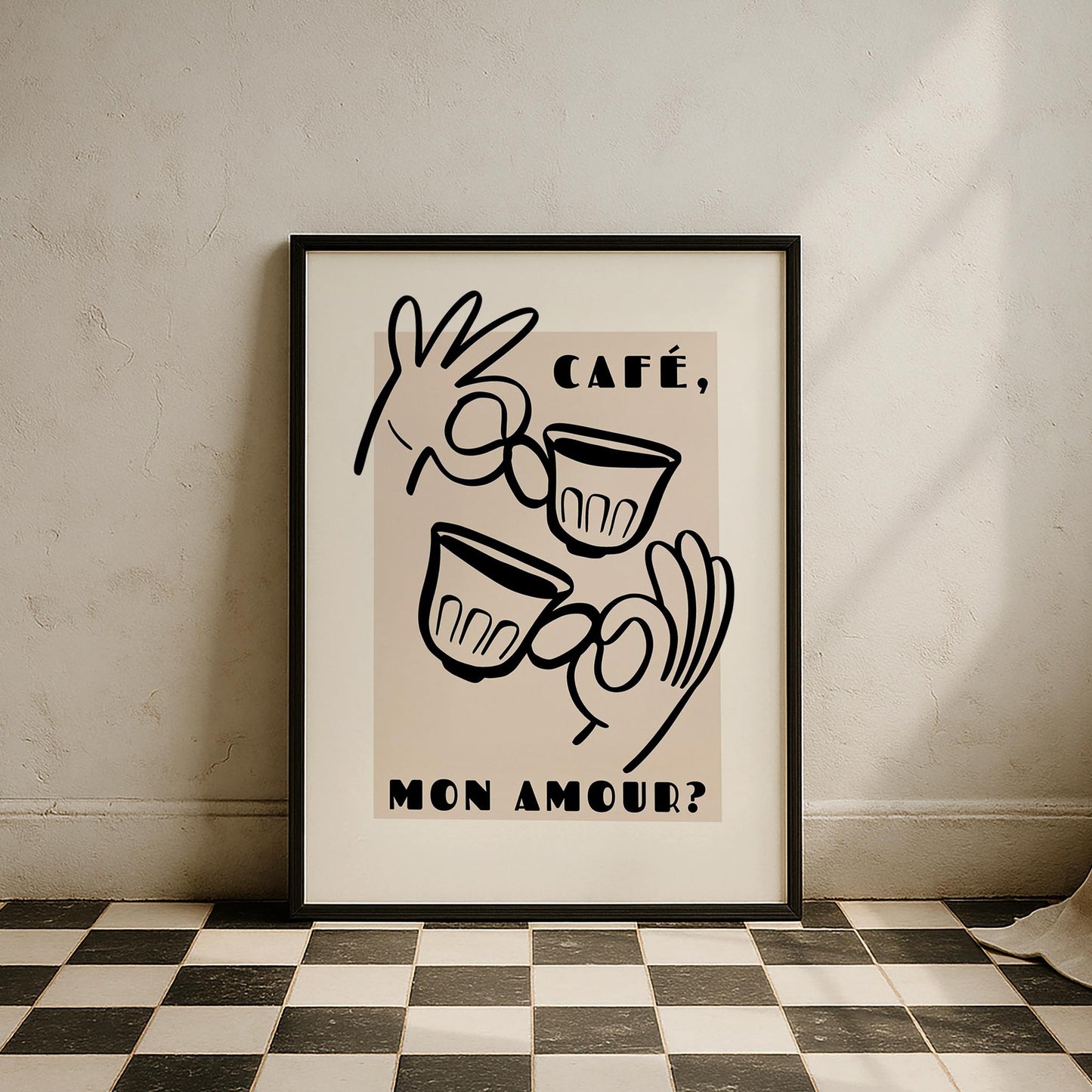 Café Mon Amour Fransız Minimal Çizimler Mutfak Duvar Tablosu II