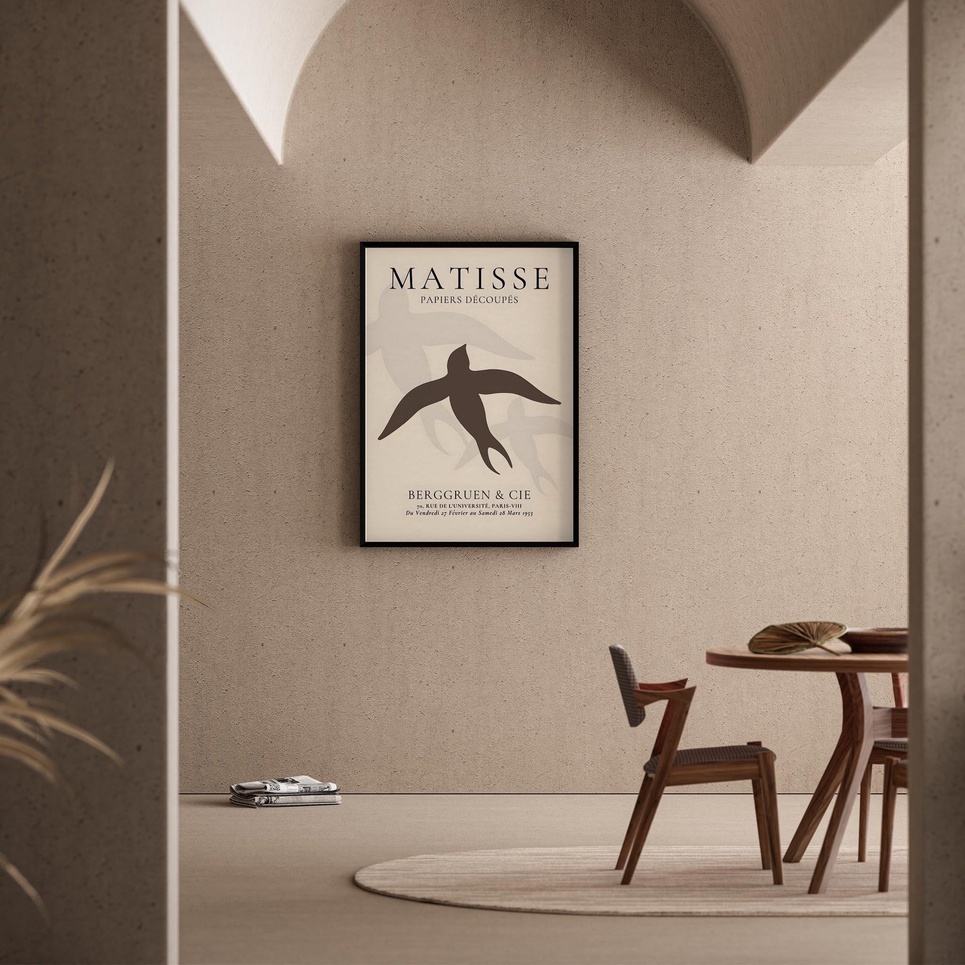 Matisse Kağıt Kesimleri Serisi Minimalist Kahve Tonları Kuş I Duvar Tablosu