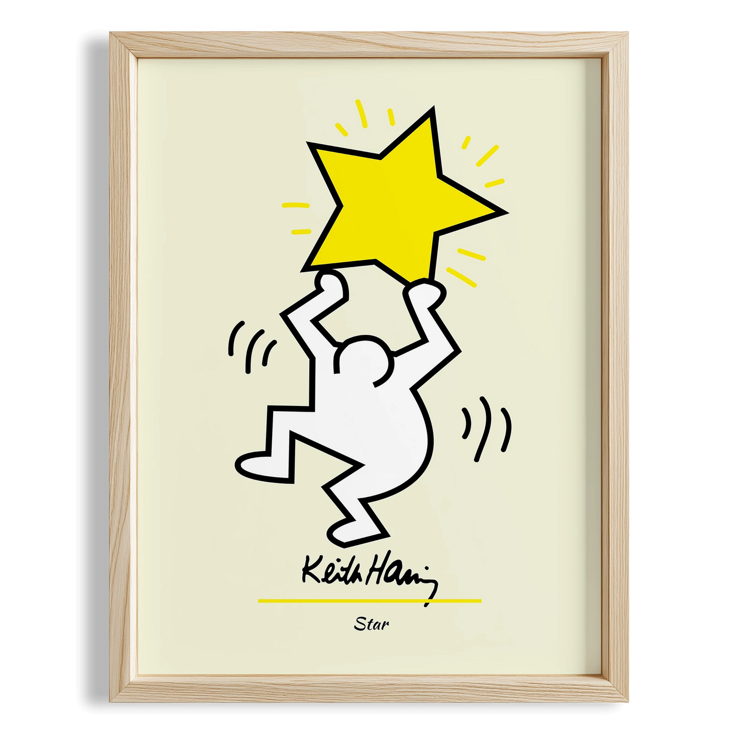 Yıldız Taşıyan Adam - Keith Haring Ahşap Duvar Tablosu