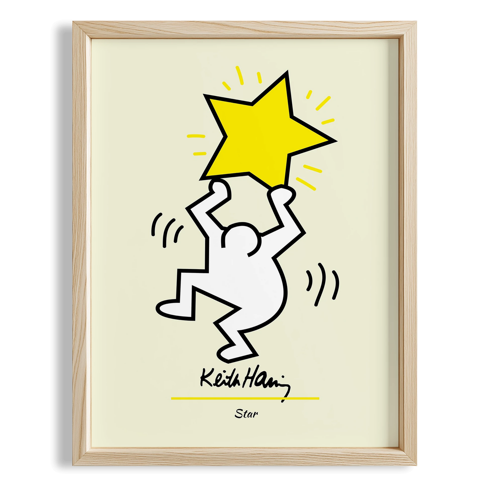 Yıldız Taşıyan Adam - Keith Haring Ahşap Duvar Tablosu