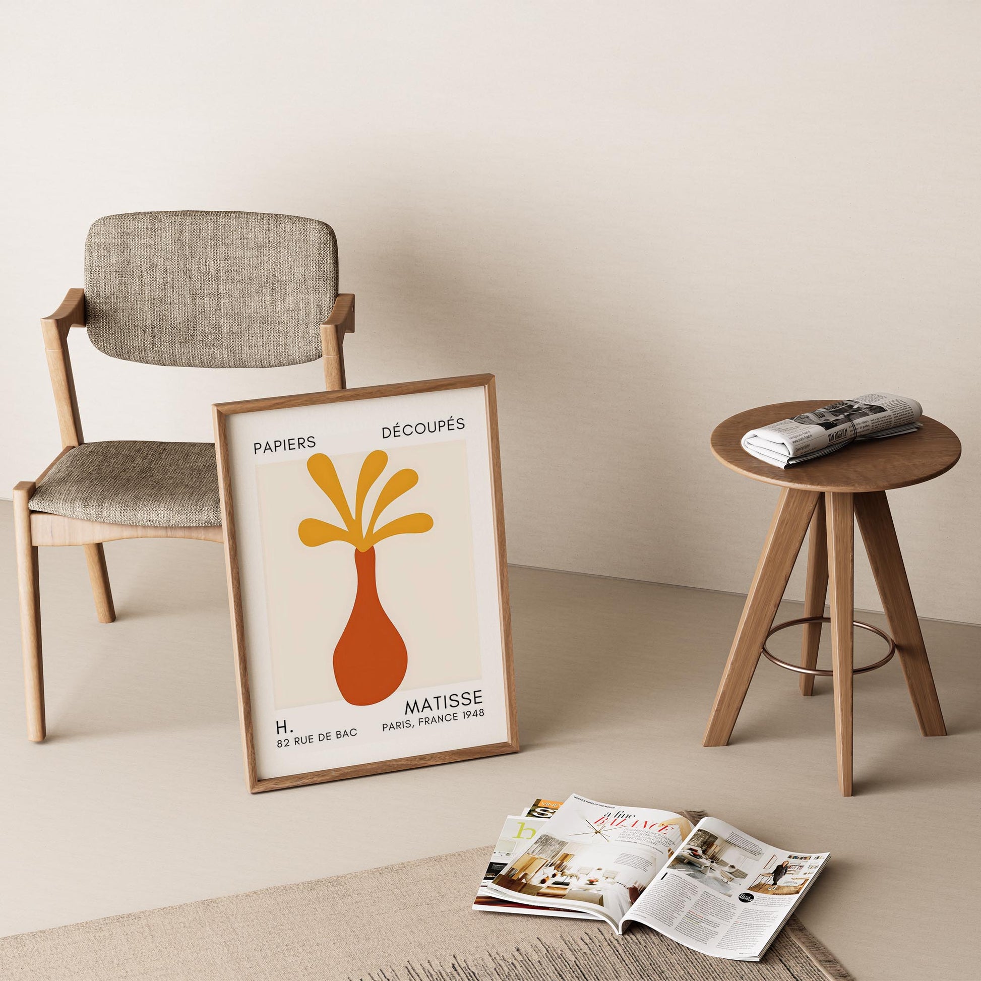 Matisse Kağıt Kesimleri Serisi Terracotta Sarı Soyut Vazo I Duvar Tablosu