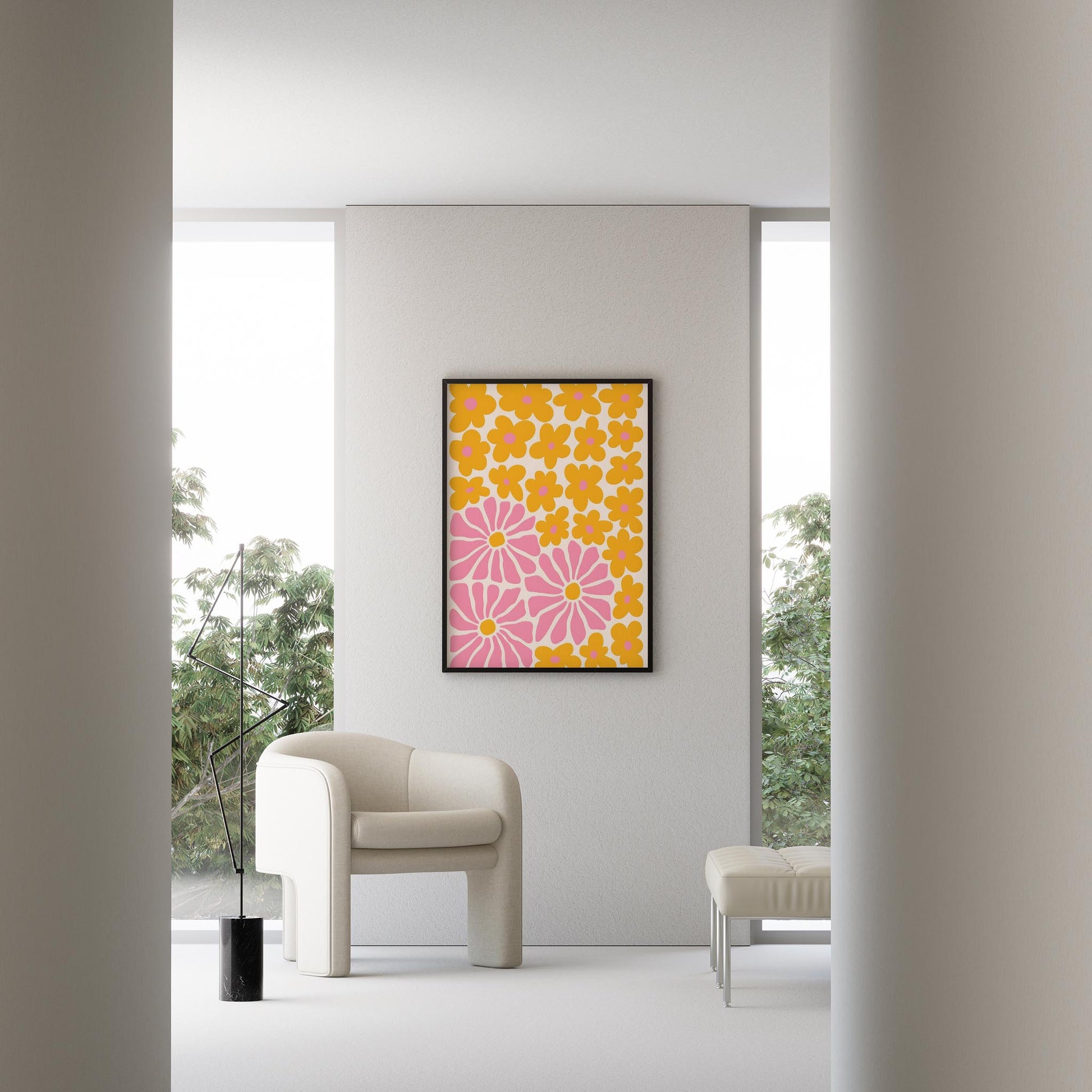 Matisse Kağıt Kesimleri Abstract Serisi Sarı Soyut Çiçekler I Duvar Tablosu