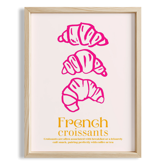 French Croissants Pembe Fransız Kahvaltı Kültürü Mutfak Duvar Tablosu