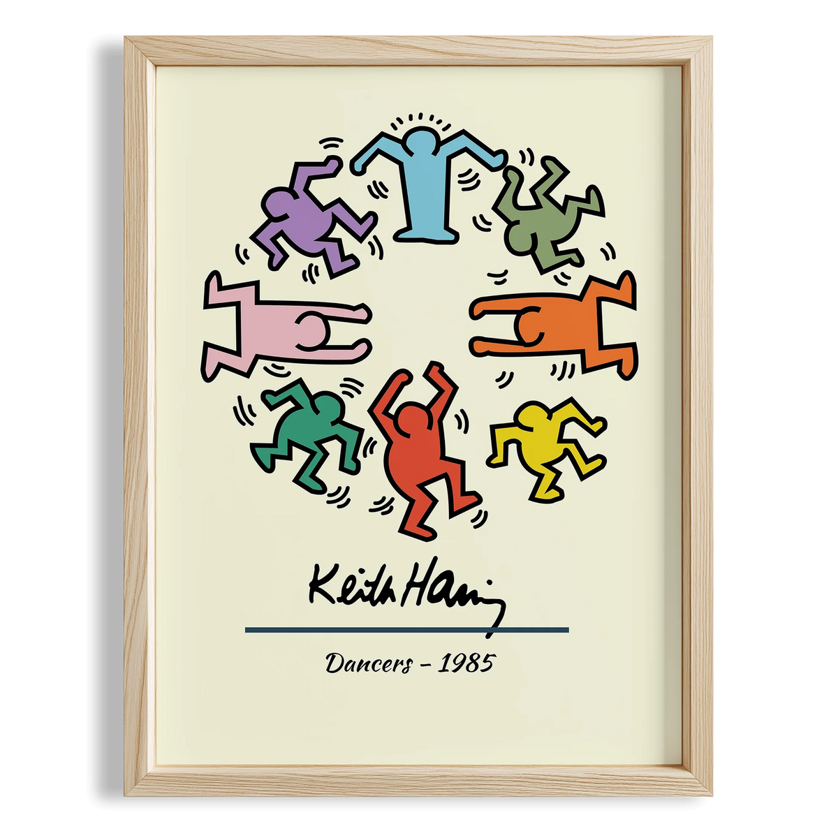 Dans Eden Figürler - Keith Haring Ahşap Duvar Tablosu