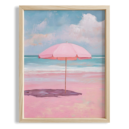 Pembe Sahil Şemsiyesi Maximalist - Duvar Tablosu
