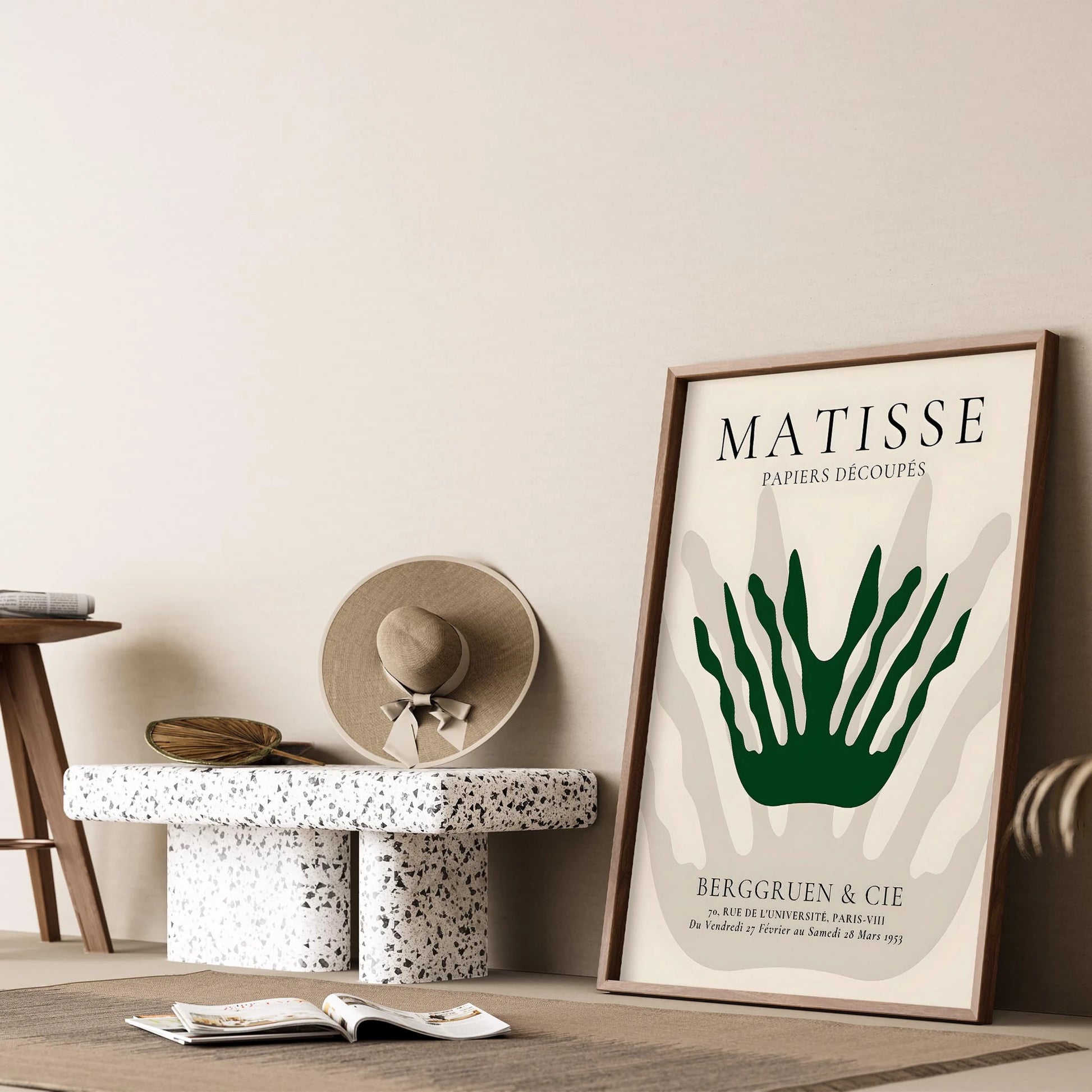 Matisse Kağıt Kesimleri Serisi Yeşil Mercan Bej Minimalist I Duvar Tablosu