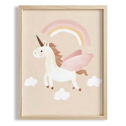 Bohem Uçan Unicorn Kız Çocuk Odası Ahşap Tablo