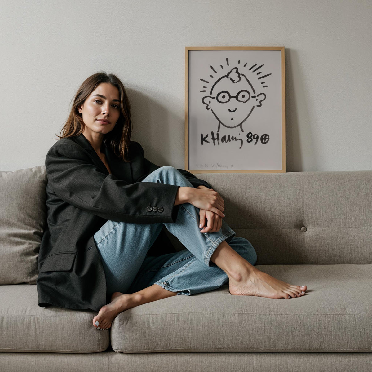 Gözlüklü Yüz - Keith Haring Ahşap Duvar Tablosu