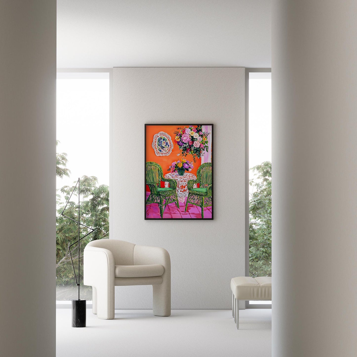 Henri Matisse İlhamlı Bahçe Terasında Renkli Sohbet Yağlı Boya I Duvar Tablosu