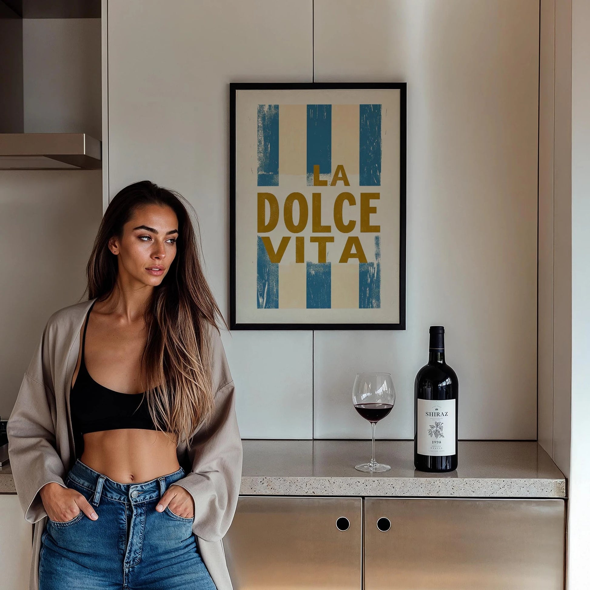 La Dolce Vita Çizgili İtalyanca Tipografi Mutfak Duvar Tablosu