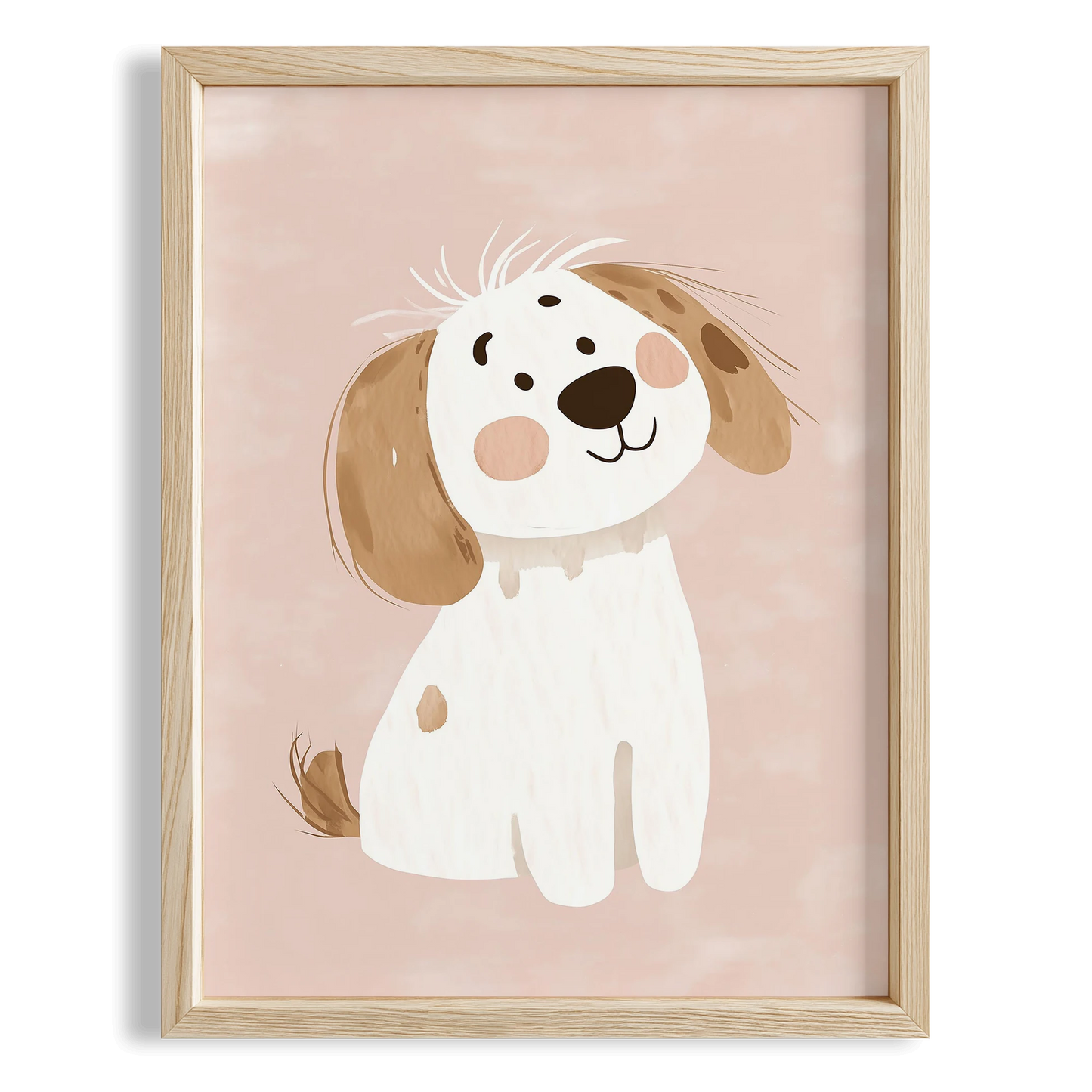 Sevimli Yavru Köpek Pembe Fonlu Kız Çocuk Odası Ahşap Tablo I