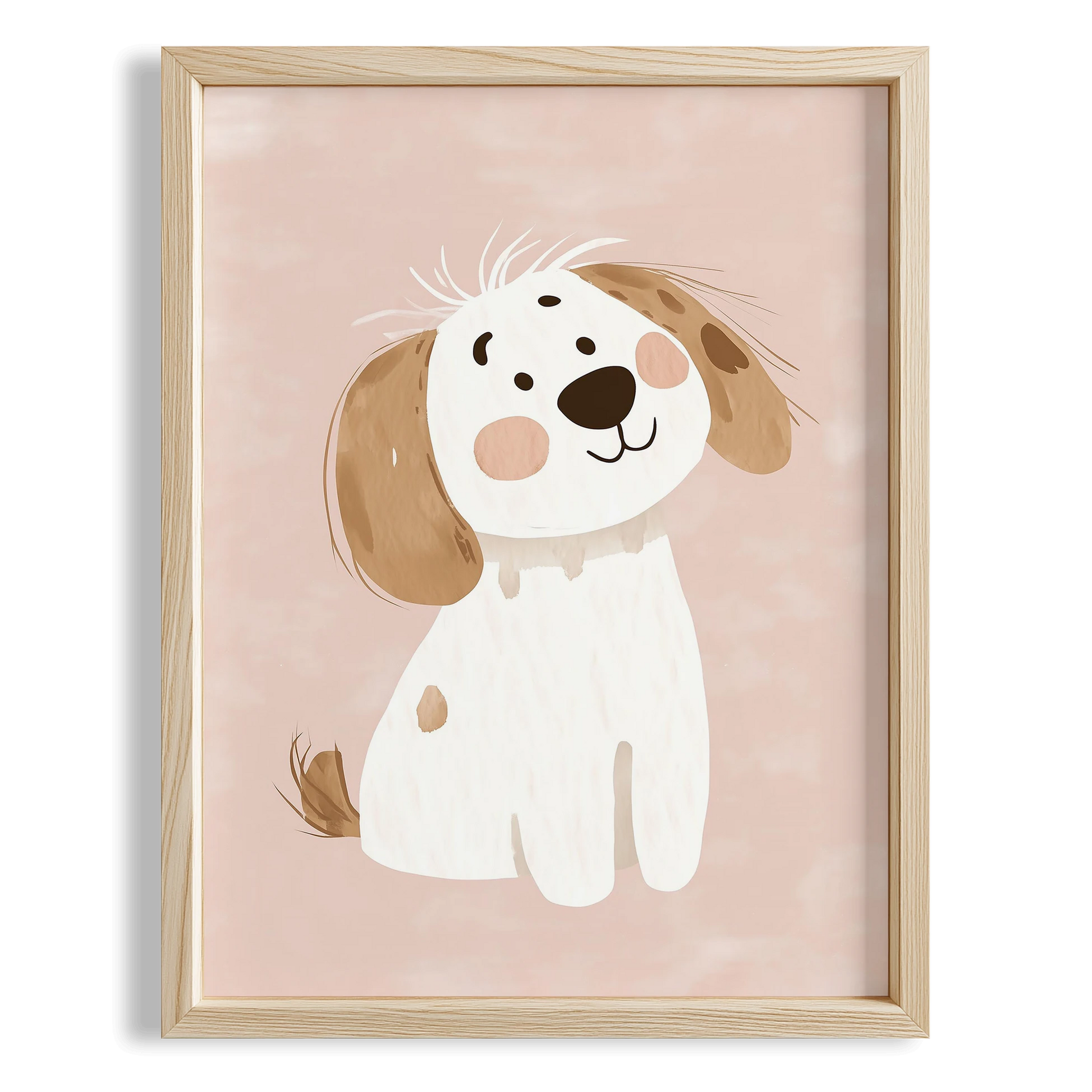 Sevimli Yavru Köpek Pembe Fonlu Kız Çocuk Odası Ahşap Tablo I