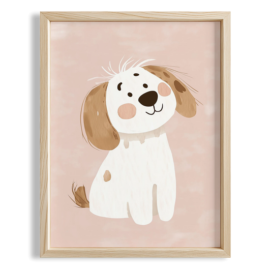 Sevimli Yavru Köpek Pembe Fonlu Kız Çocuk Odası Ahşap Tablo I