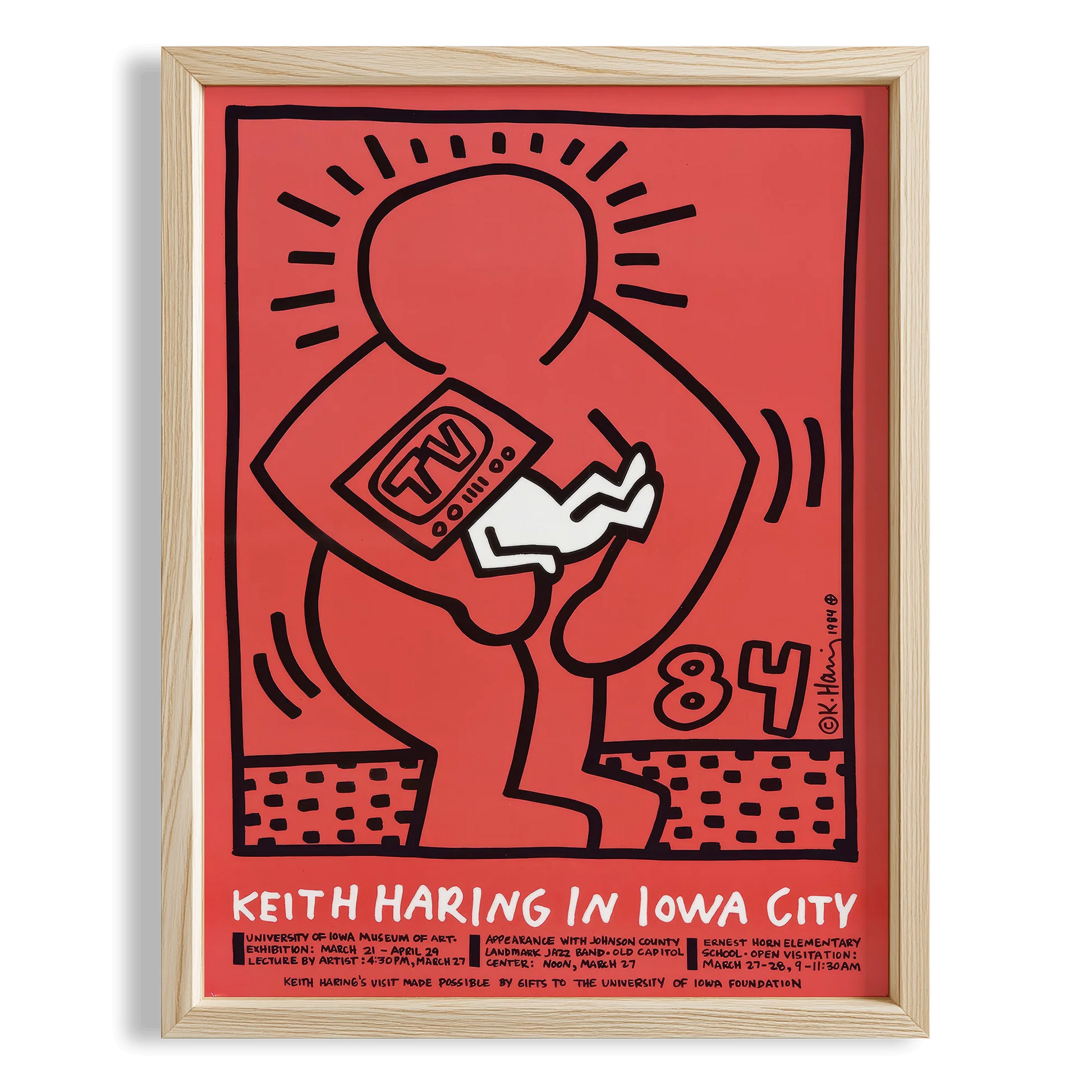 Telefonlu Adam - Keith Haring Ahşap Duvar Tablosu